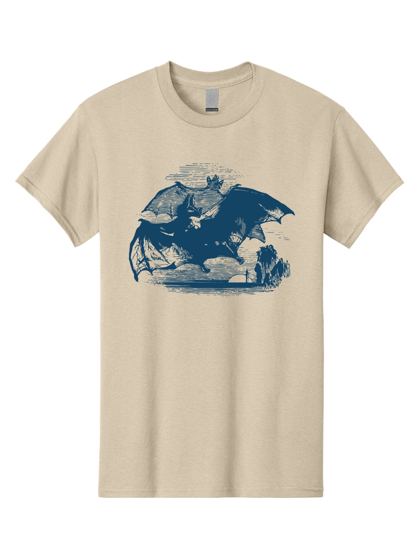 Midnight Bat Flight Men'S Graphic Tee, 100% Cotton, Comfortable Casual Summer Wear, Machine Washable, Vampire Bat Flying, Fantasy Creature, Night Creature, Horror Theme, Gothic Style, Dark Art, Mythical Being, Supernatural Creature, Aae501