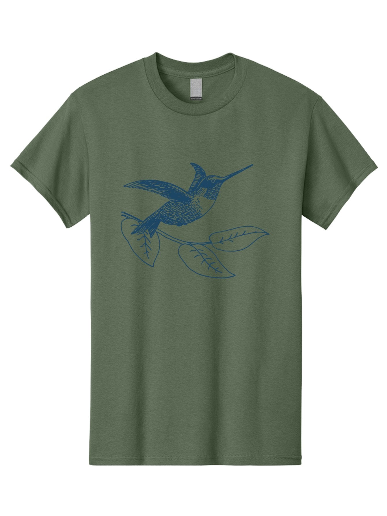 Midnight Colibri Men'S Graphic Tee, 100% Cotton, Comfortable Casual Summer Wear, Machine Washable, Hummingbird In Flight, Bird On Branch, Nature Illustration, Wildlife Art, Avian Design, Intricate Details, Simple Lines Aae502