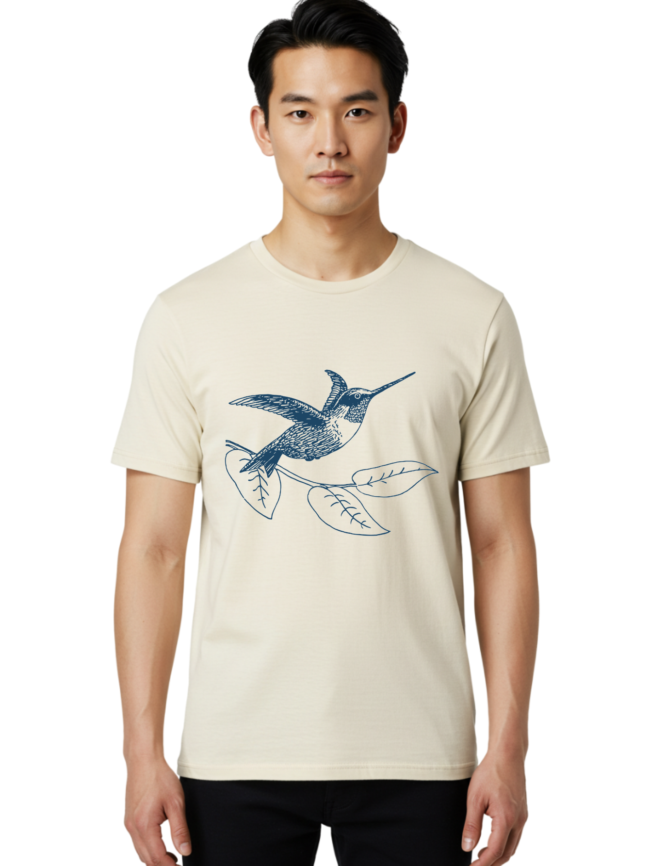 Midnight Colibri Men'S Graphic Tee, 100% Cotton, Comfortable Casual Summer Wear, Machine Washable, Hummingbird In Flight, Bird On Branch, Nature Illustration, Wildlife Art, Avian Design, Intricate Details, Simple Lines Aae502 8