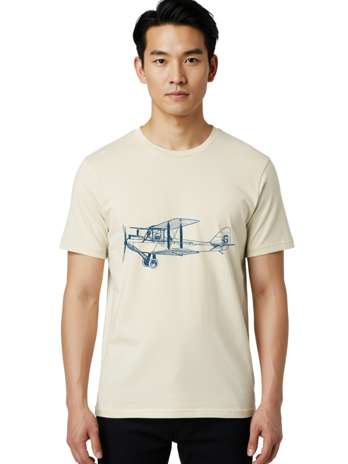 Midnight Flight Plane Men'S Graphic Tee, 100% Cotton, Comfortable Casual Summer Wear, Machine Washable, Vintage Biplane, Classic Aircraft Design, Historical Aviation, Retro Flying Machine, G Tail Identifier, Propeller Driven Plane, Aae504 19