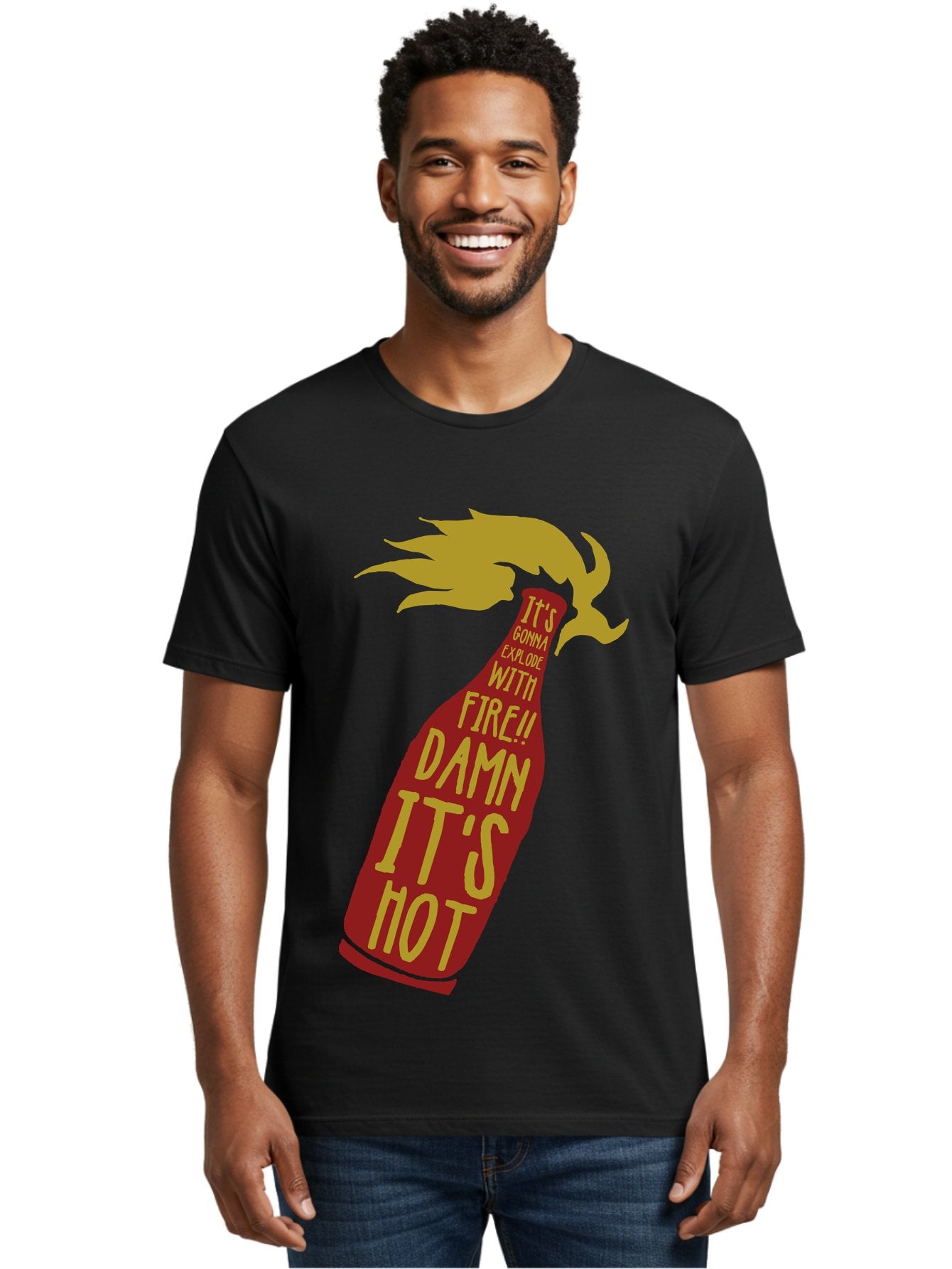 Molotov Explode Men'S Graphic Tee, 100% Cotton, Comfortable Casual Summer Wear, Machine Washable, Hot Sauce, Spicy Food, Condiment Bottle, Fire, Explosion, Bold Typography, Fiery Flavor, Culinary Art Aae506 23