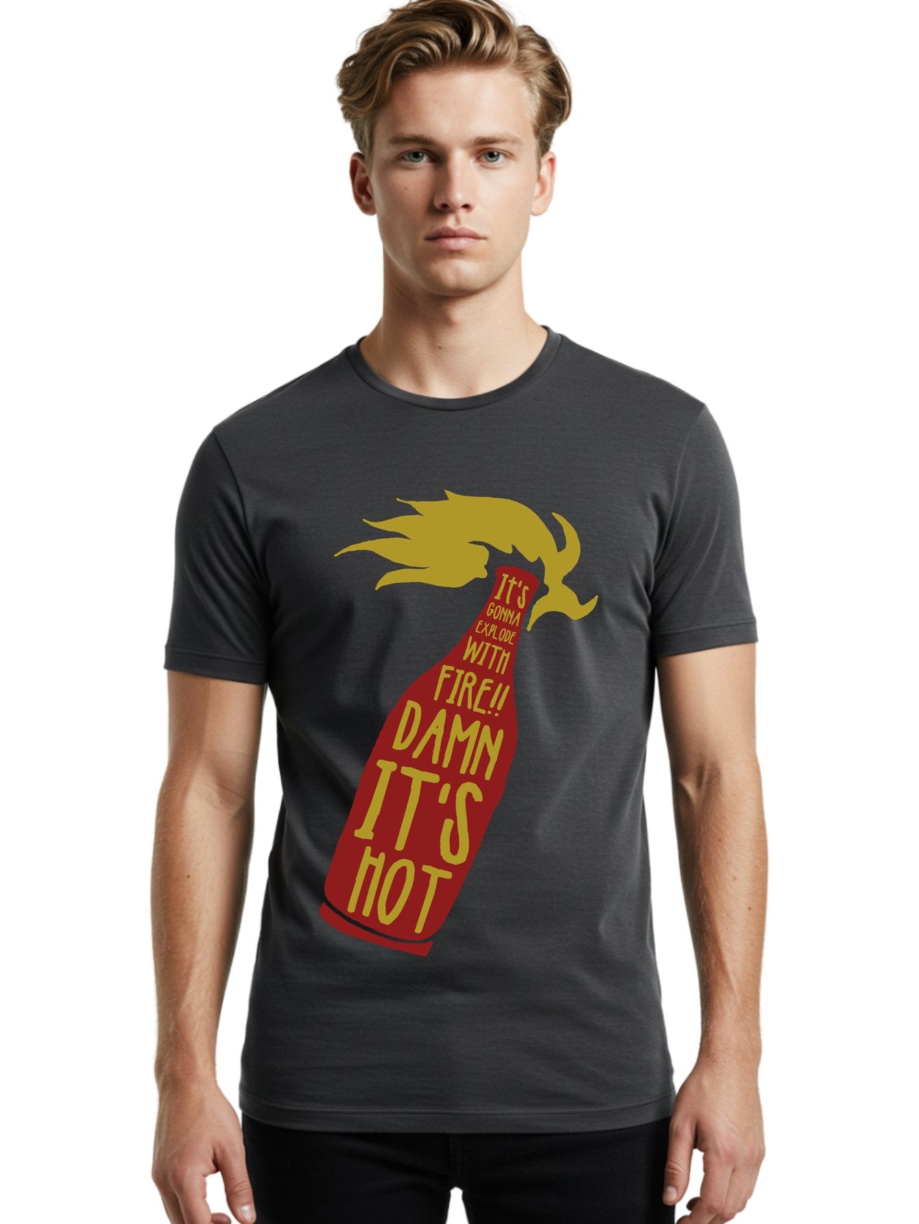 Molotov Explode Men'S Graphic Tee, 100% Cotton, Comfortable Casual Summer Wear, Machine Washable, Hot Sauce, Spicy Food, Condiment Bottle, Fire, Explosion, Bold Typography, Fiery Flavor, Culinary Art Aae506 26