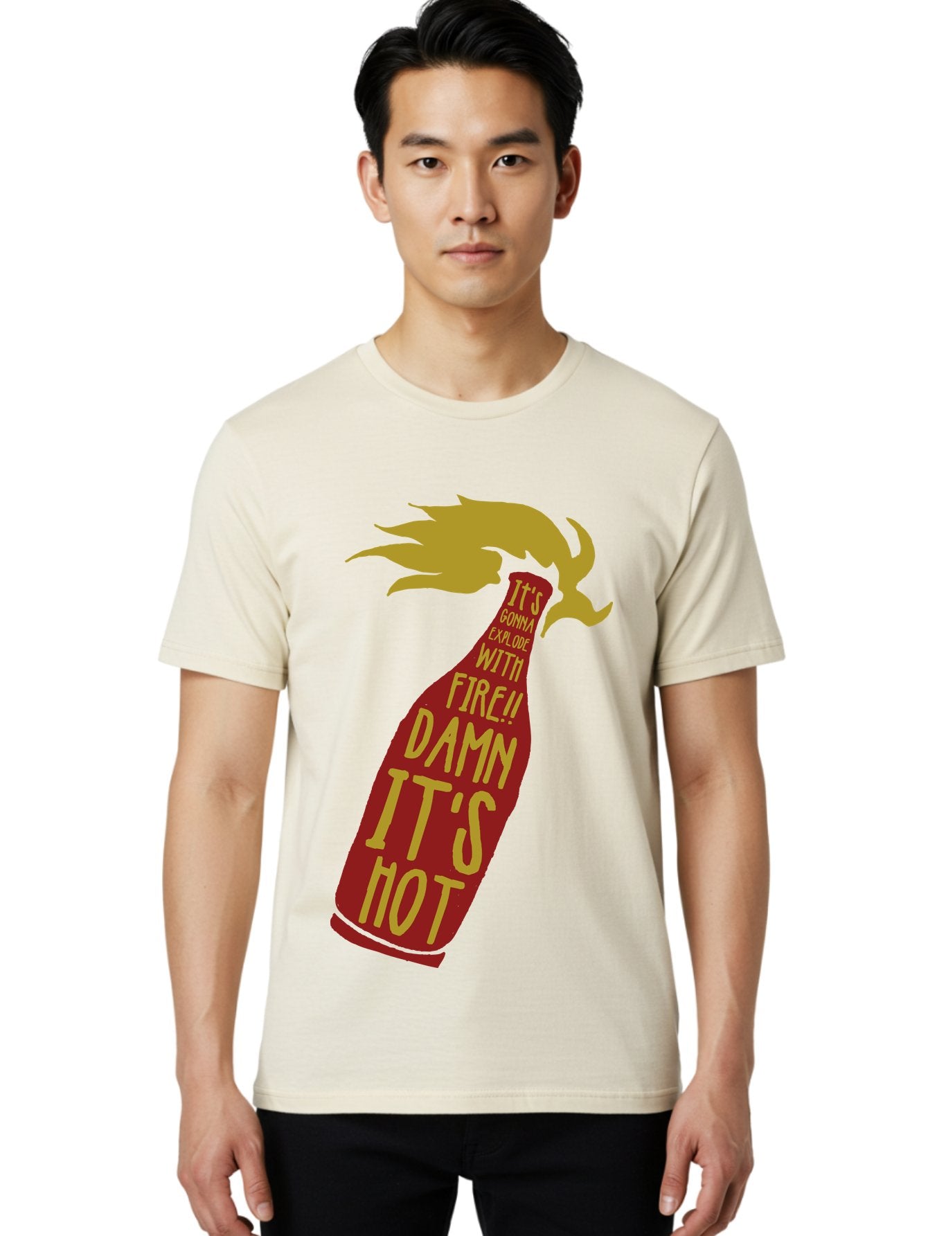 Molotov Explode Men'S Graphic Tee, 100% Cotton, Comfortable Casual Summer Wear, Machine Washable, Hot Sauce, Spicy Food, Condiment Bottle, Fire, Explosion, Bold Typography, Fiery Flavor, Culinary Art Aae506 19