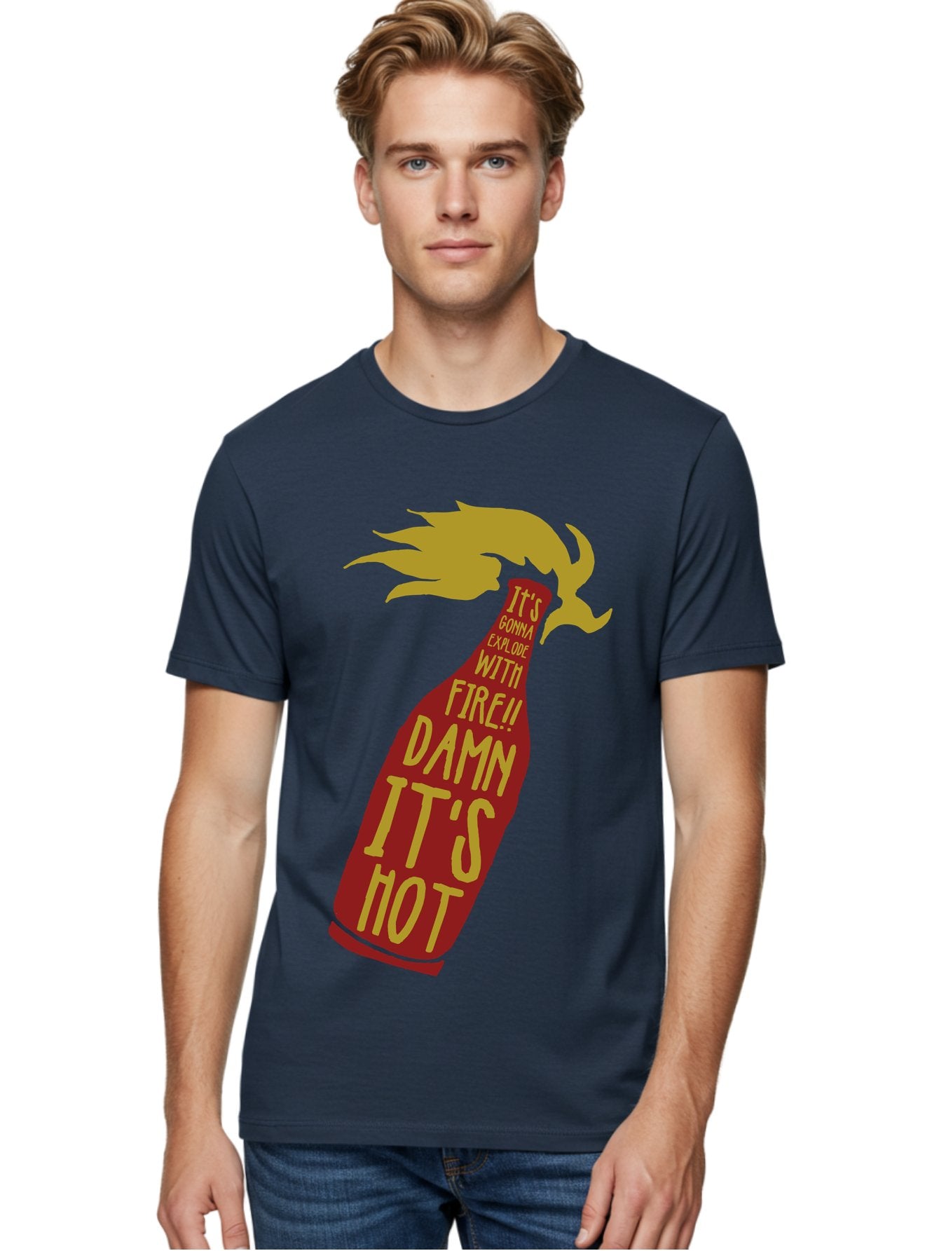 Molotov Explode Men'S Graphic Tee, 100% Cotton, Comfortable Casual Summer Wear, Machine Washable, Hot Sauce, Spicy Food, Condiment Bottle, Fire, Explosion, Bold Typography, Fiery Flavor, Culinary Art Aae506 28