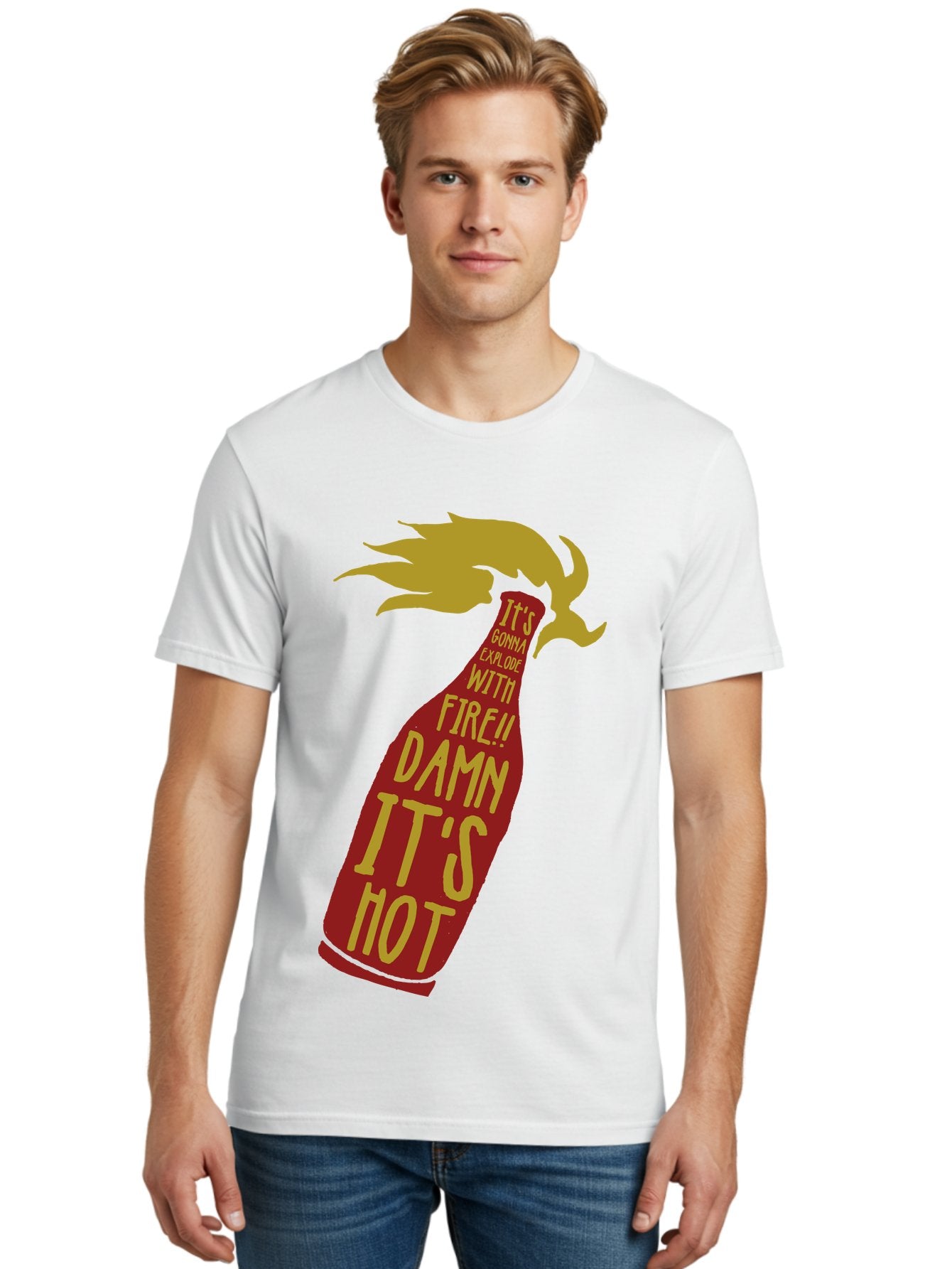 Molotov Explode Men'S Graphic Tee, 100% Cotton, Comfortable Casual Summer Wear, Machine Washable, Hot Sauce, Spicy Food, Condiment Bottle, Fire, Explosion, Bold Typography, Fiery Flavor, Culinary Art Aae506 16