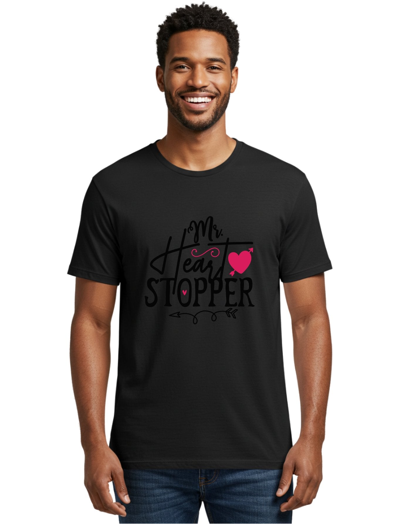 Mr. Heart Stopper Men'S Graphic Tee, 100% Cotton, Comfortable Casual Summer Wear, Machine Washable, Heartstopper, Love Quote, Heartwarming Phrase, Cute Design, Mr. Heartstopper, Arrow Symbol, Pink Heart, Romantic Gesture Aae514 30