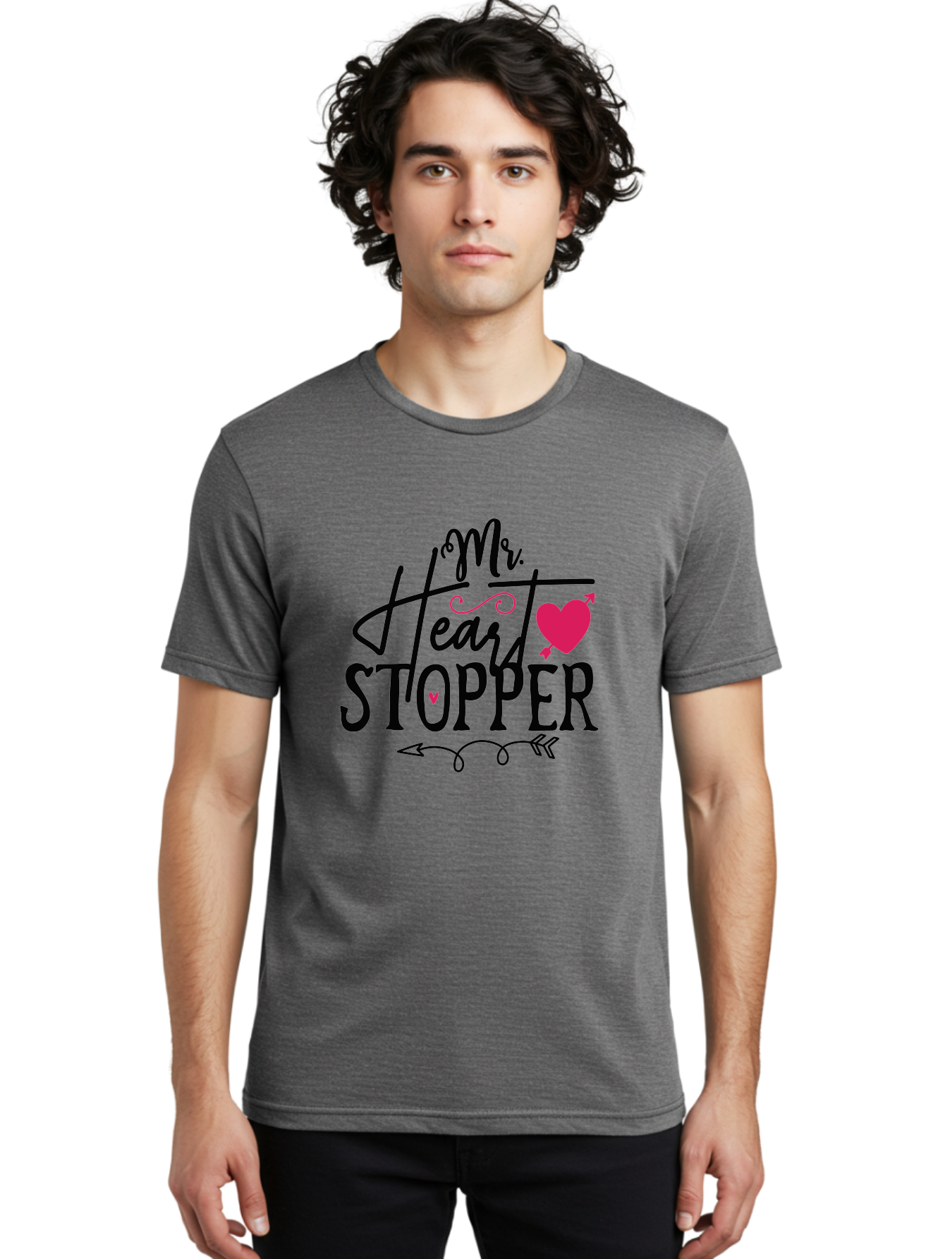 Mr. Heart Stopper Men'S Graphic Tee, 100% Cotton, Comfortable Casual Summer Wear, Machine Washable, Heartstopper, Love Quote, Heartwarming Phrase, Cute Design, Mr. Heartstopper, Arrow Symbol, Pink Heart, Romantic Gesture Aae514 30