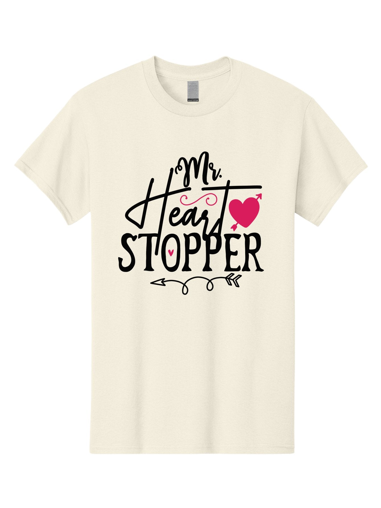 Mr. Heart Stopper Men'S Graphic Tee, 100% Cotton, Comfortable Casual Summer Wear, Machine Washable, Heartstopper, Love Quote, Heartwarming Phrase, Cute Design, Mr. Heartstopper, Arrow Symbol, Pink Heart, Romantic Gesture Aae514