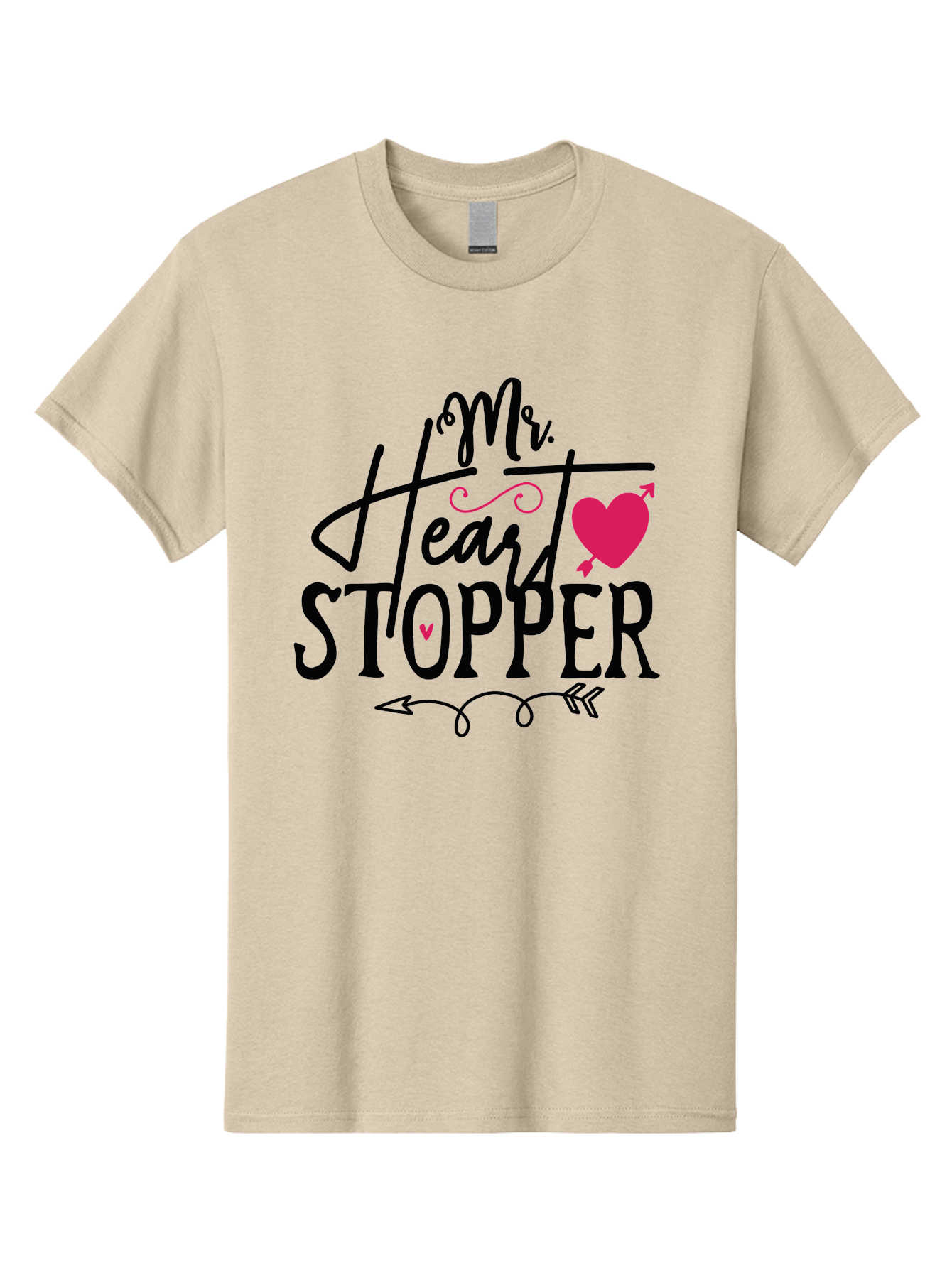 Mr. Heart Stopper Men'S Graphic Tee, 100% Cotton, Comfortable Casual Summer Wear, Machine Washable, Heartstopper, Love Quote, Heartwarming Phrase, Cute Design, Mr. Heartstopper, Arrow Symbol, Pink Heart, Romantic Gesture Aae514