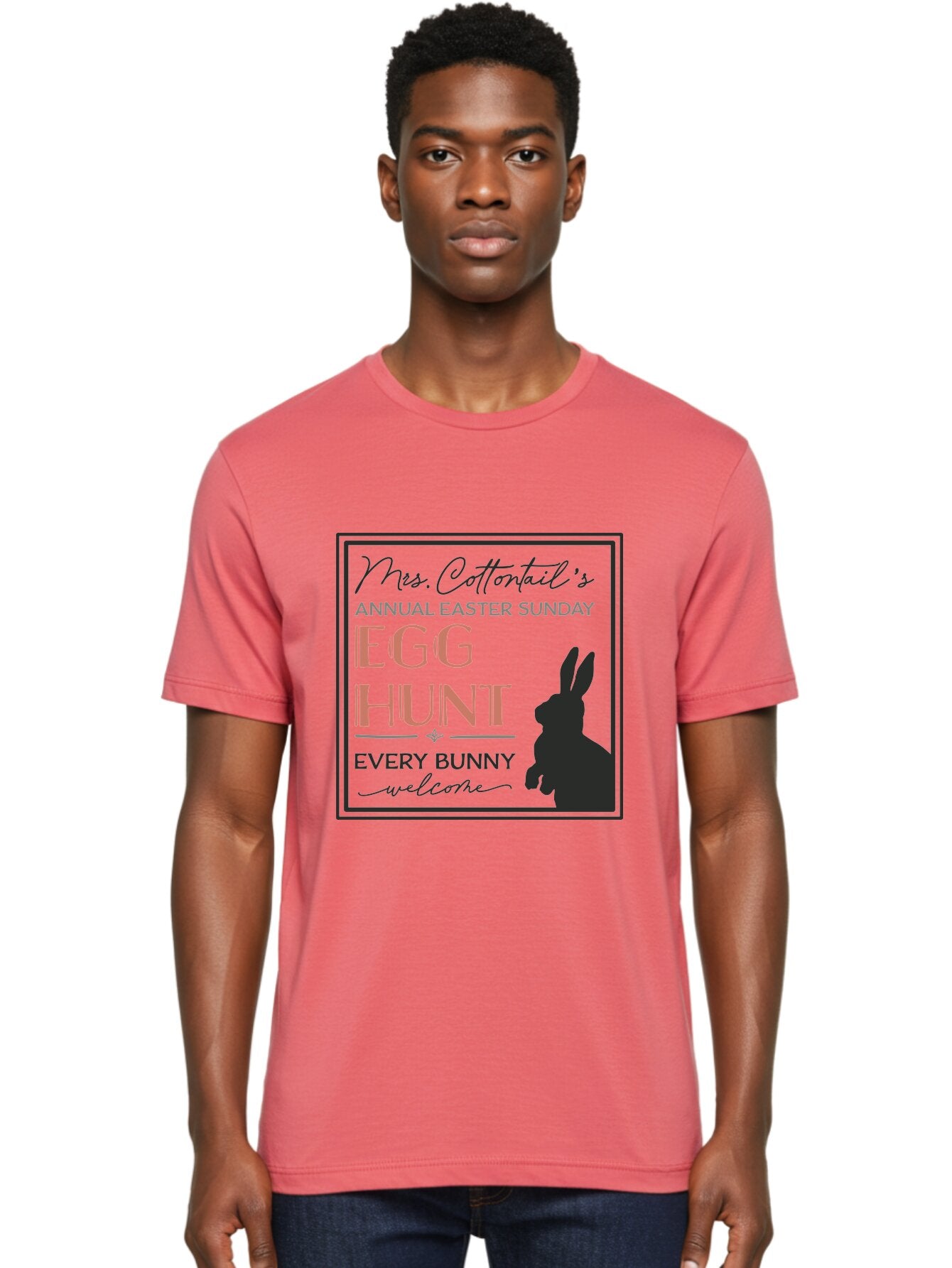 Mrs Cottontails Easter Egg Hunt Men'S Graphic Tee, 100% Cotton, Comfortable Casual Summer Wear, Machine Washable, Easter Egg Hunt, Easter Sunday, Mrs. Cottontail, Bunny Silhouette, Easter Event Invitation, Easter Celebration, Aae515 19