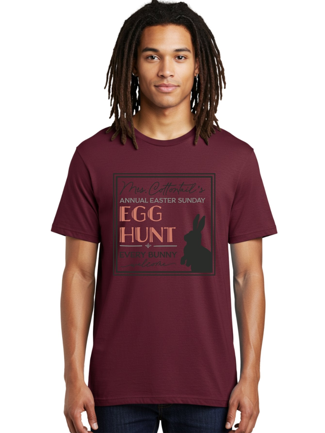 Mrs Cottontails Easter Egg Hunt Men'S Graphic Tee, 100% Cotton, Comfortable Casual Summer Wear, Machine Washable, Easter Egg Hunt, Easter Sunday, Mrs. Cottontail, Bunny Silhouette, Easter Event Invitation, Easter Celebration, Aae515 18
