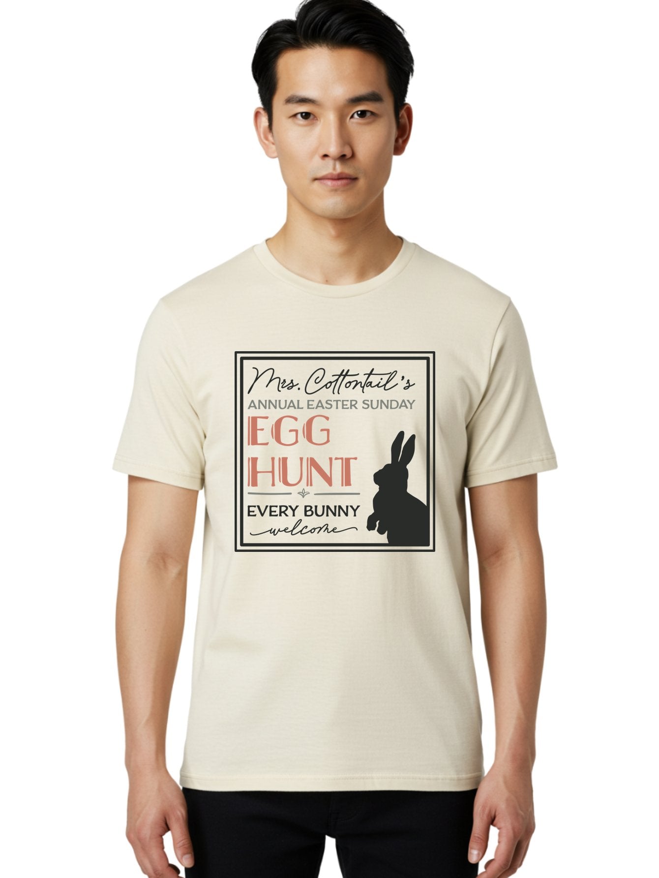 Mrs Cottontails Easter Egg Hunt Men'S Graphic Tee, 100% Cotton, Comfortable Casual Summer Wear, Machine Washable, Easter Egg Hunt, Easter Sunday, Mrs. Cottontail, Bunny Silhouette, Easter Event Invitation, Easter Celebration, Aae515 26