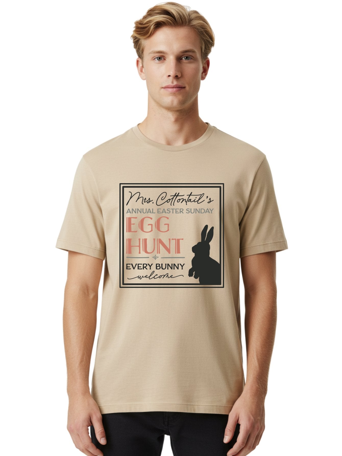 Mrs Cottontails Easter Egg Hunt Men'S Graphic Tee, 100% Cotton, Comfortable Casual Summer Wear, Machine Washable, Easter Egg Hunt, Easter Sunday, Mrs. Cottontail, Bunny Silhouette, Easter Event Invitation, Easter Celebration, Aae515 24