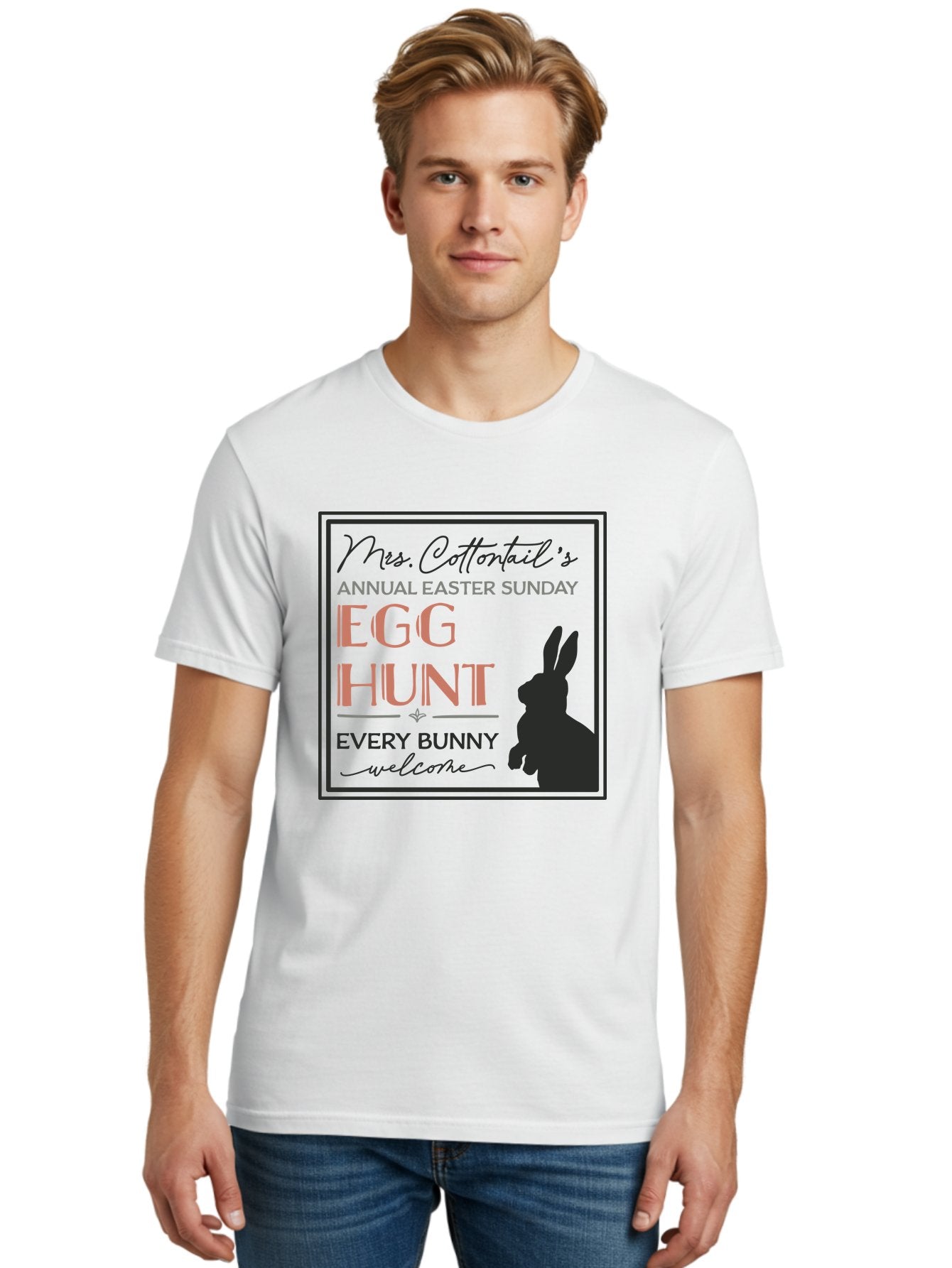 Mrs Cottontails Easter Egg Hunt Men'S Graphic Tee, 100% Cotton, Comfortable Casual Summer Wear, Machine Washable, Easter Egg Hunt, Easter Sunday, Mrs. Cottontail, Bunny Silhouette, Easter Event Invitation, Easter Celebration, Aae515 17