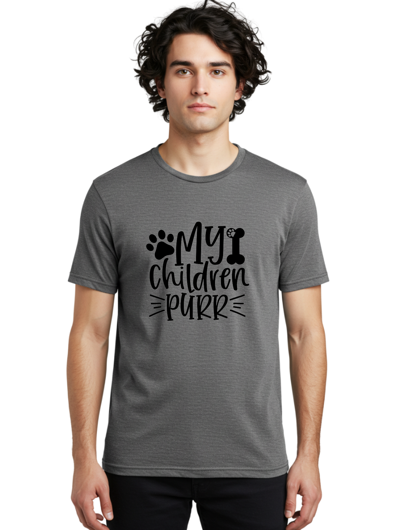 My Children Purr Men'S Graphic Tee, 100% Cotton, Comfortable Casual Summer Wear, Machine Washable, Funny Cat Quote, Cat Mom Humor, Cat Lover Gift, Paw Print Design, Dog Bone Graphic, Pet Parenting, Whimsical Typography Aae518 16