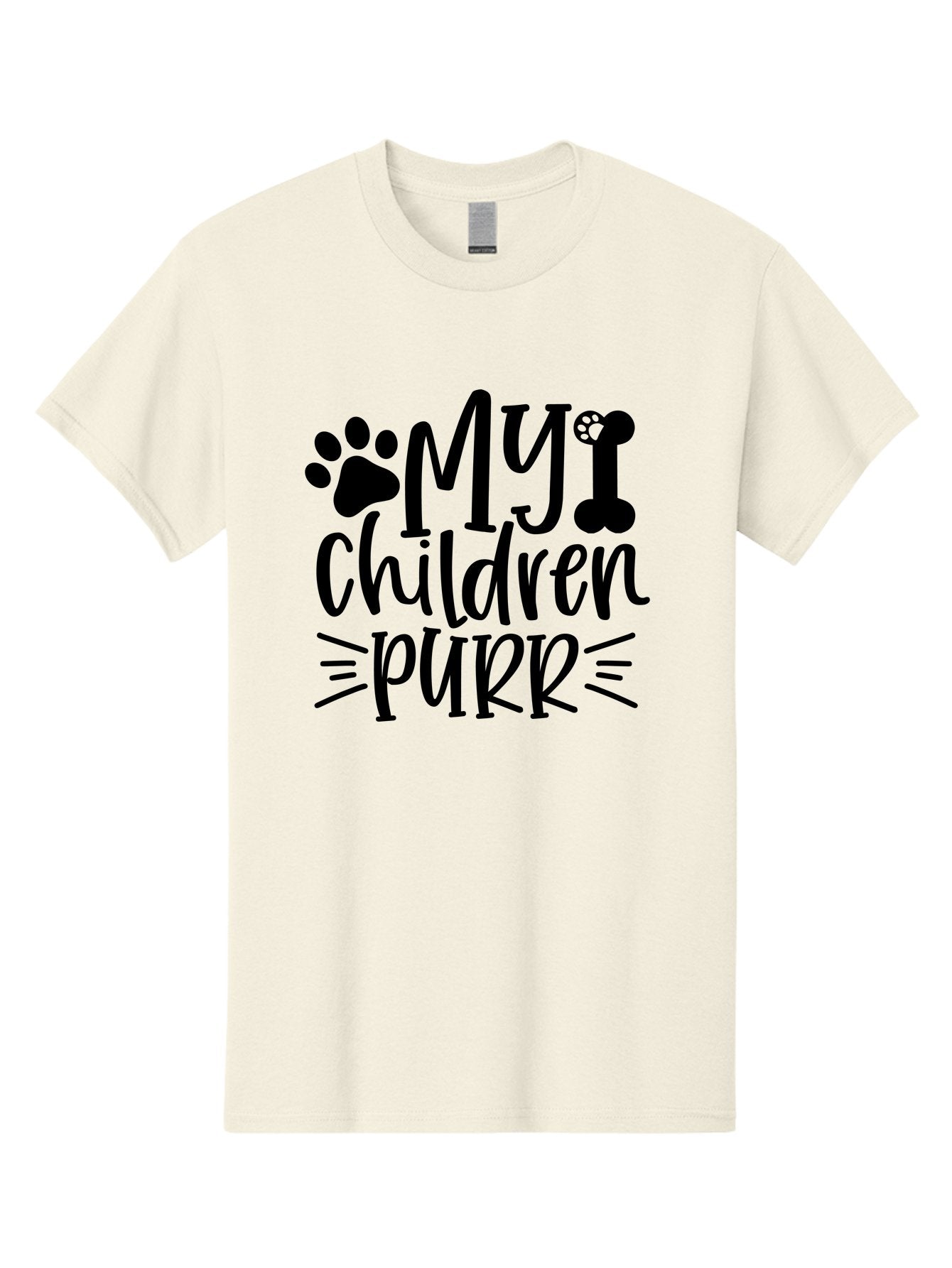 My Children Purr Men'S Graphic Tee, 100% Cotton, Comfortable Casual Summer Wear, Machine Washable, Funny Cat Quote, Cat Mom Humor, Cat Lover Gift, Paw Print Design, Dog Bone Graphic, Pet Parenting, Whimsical Typography Aae518