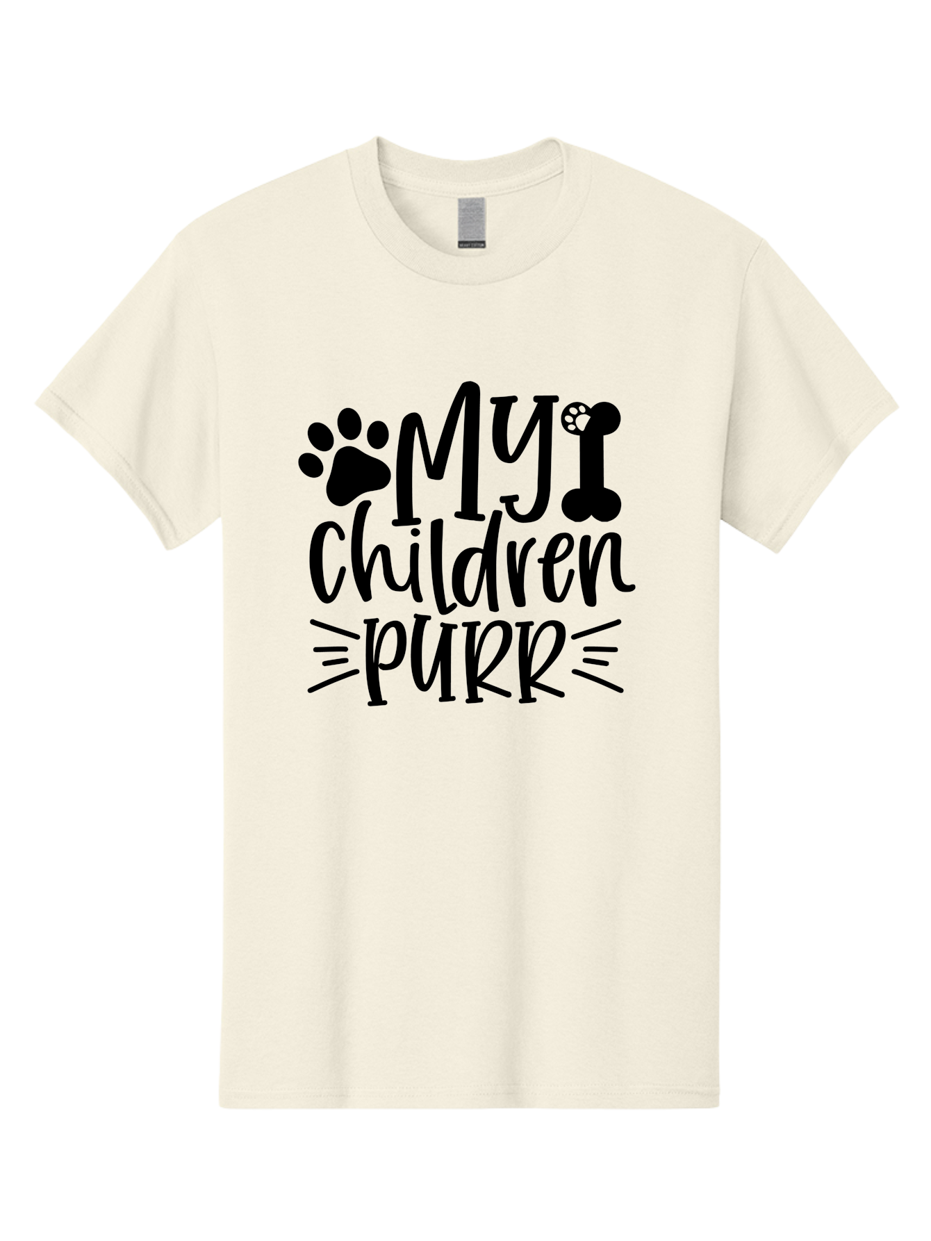 My Children Purr Men'S Graphic Tee, 100% Cotton, Comfortable Casual Summer Wear, Machine Washable, Funny Cat Quote, Cat Mom Humor, Cat Lover Gift, Paw Print Design, Dog Bone Graphic, Pet Parenting, Whimsical Typography Aae518 25