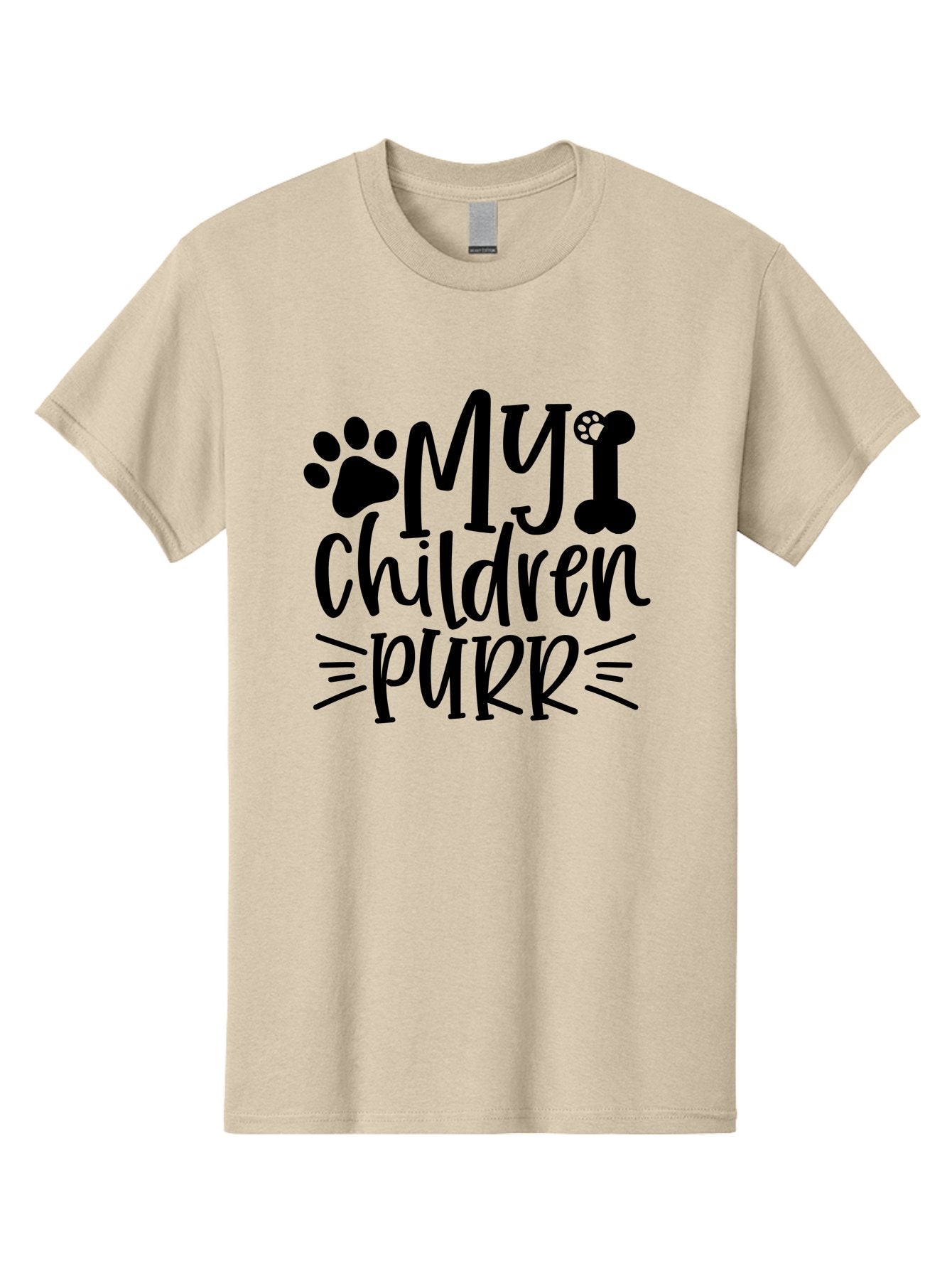 My Children Purr Men'S Graphic Tee, 100% Cotton, Comfortable Casual Summer Wear, Machine Washable, Funny Cat Quote, Cat Mom Humor, Cat Lover Gift, Paw Print Design, Dog Bone Graphic, Pet Parenting, Whimsical Typography Aae518 5