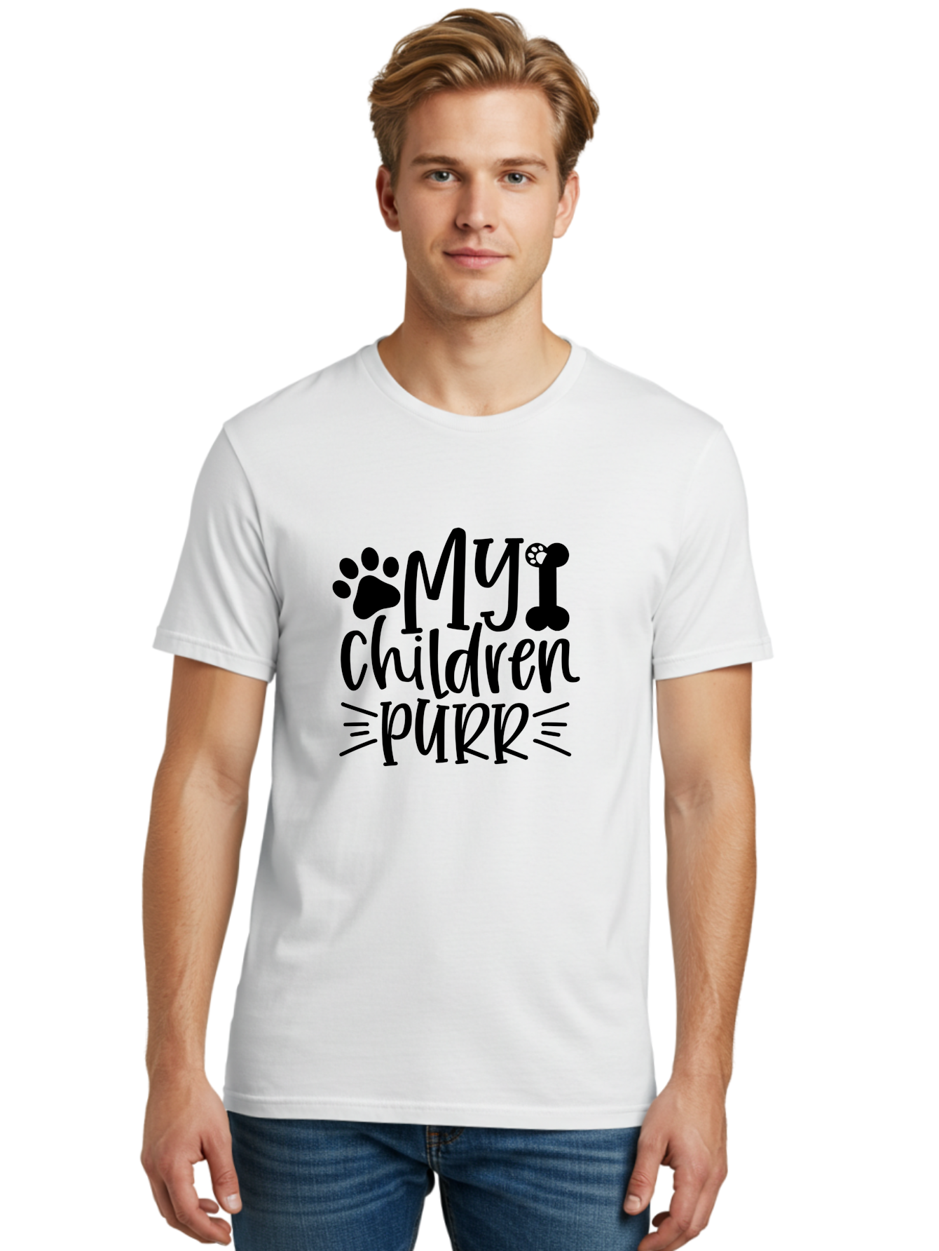My Children Purr Men'S Graphic Tee, 100% Cotton, Comfortable Casual Summer Wear, Machine Washable, Funny Cat Quote, Cat Mom Humor, Cat Lover Gift, Paw Print Design, Dog Bone Graphic, Pet Parenting, Whimsical Typography Aae518 30