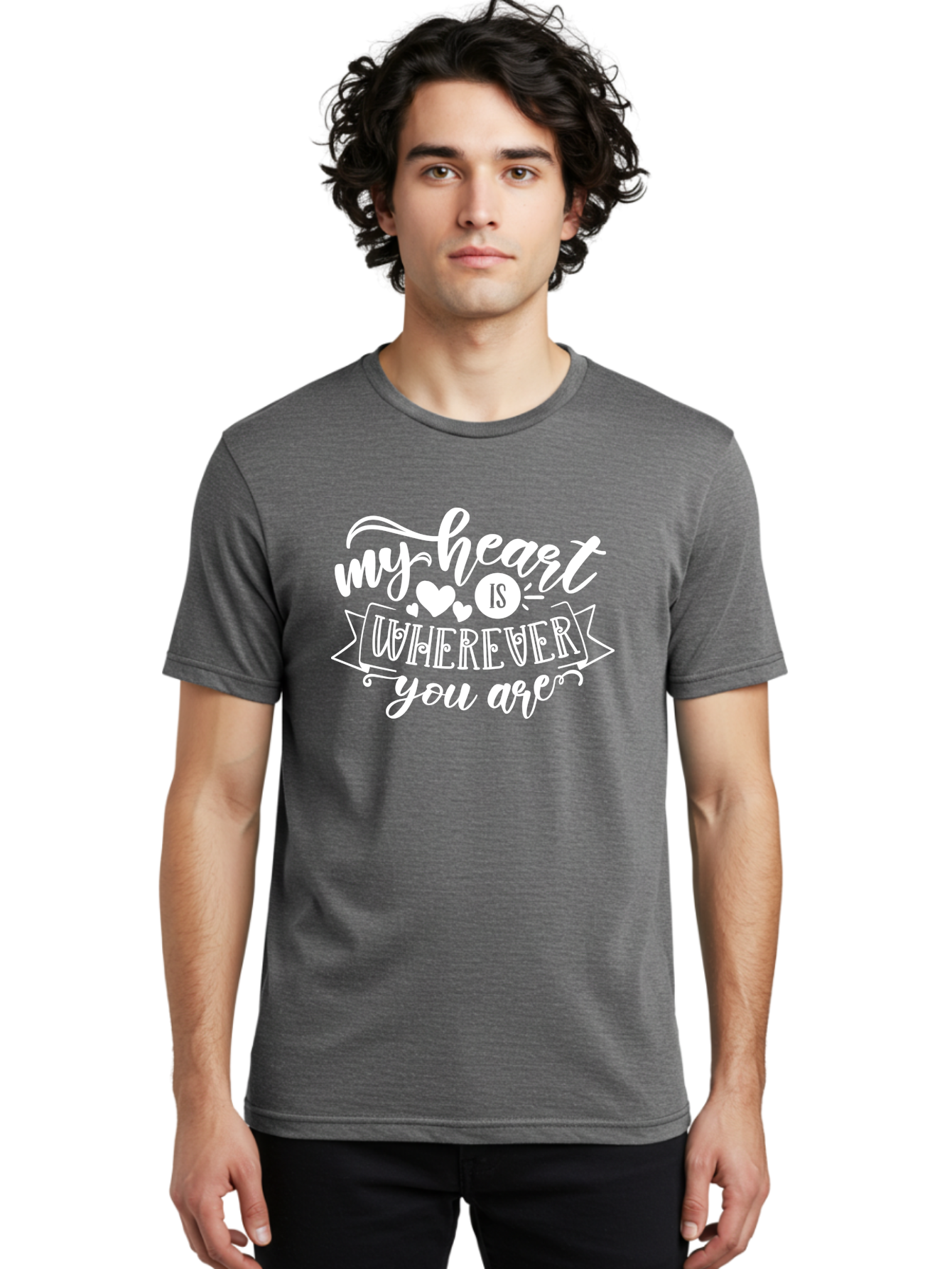 My Heart Is Wherever You Are White Men'S Graphic Tee, 100% Cotton, Comfortable Casual Summer Wear, Machine Washable, Love Quotes, Heartwarming Phrases, Sweet Sentiments, Romantic Sayings, Cute Typography, Inspirational Words, Love Messages, Aae519 10