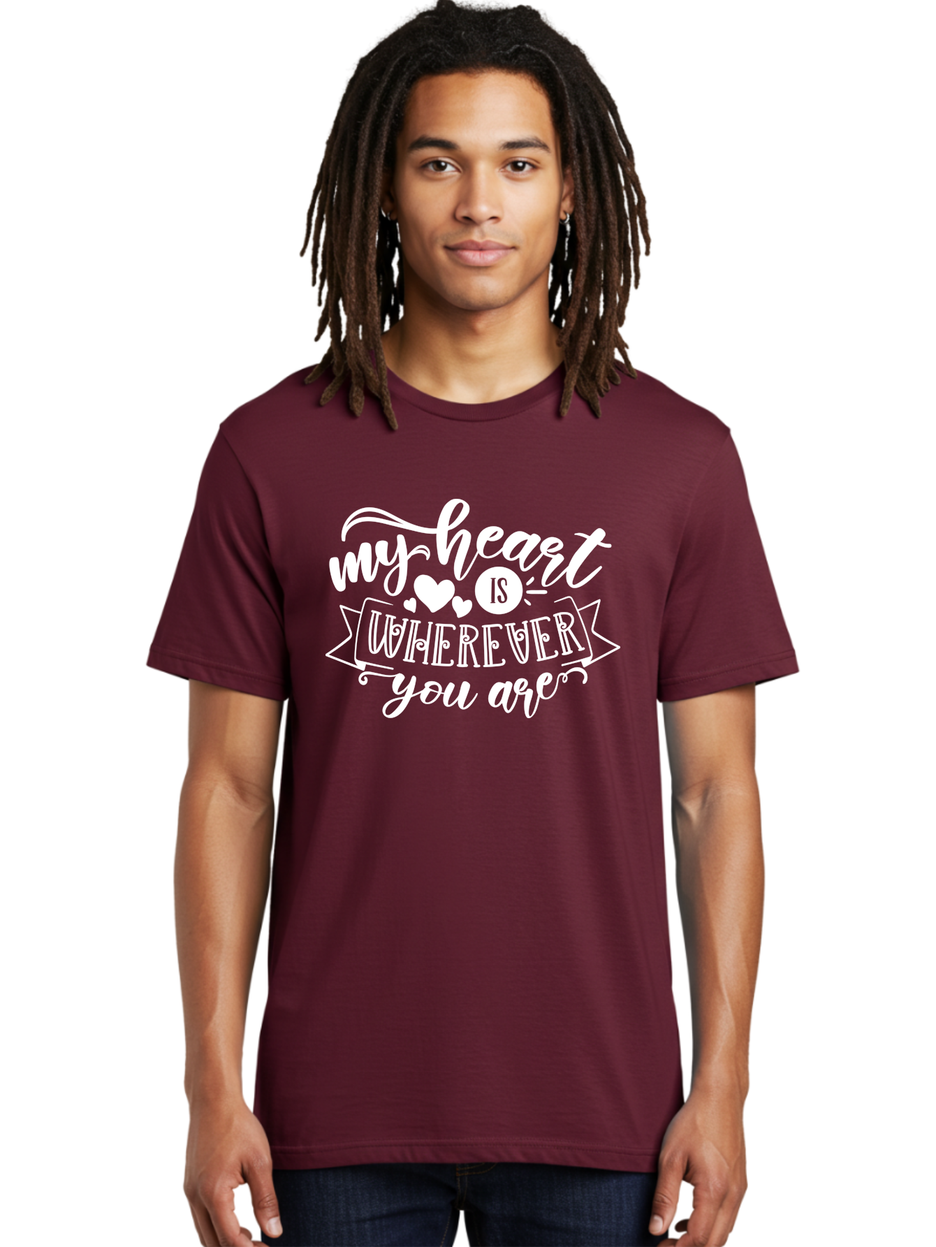 My Heart Is Wherever You Are White Men'S Graphic Tee, 100% Cotton, Comfortable Casual Summer Wear, Machine Washable, Love Quotes, Heartwarming Phrases, Sweet Sentiments, Romantic Sayings, Cute Typography, Inspirational Words, Love Messages, Aae519 14