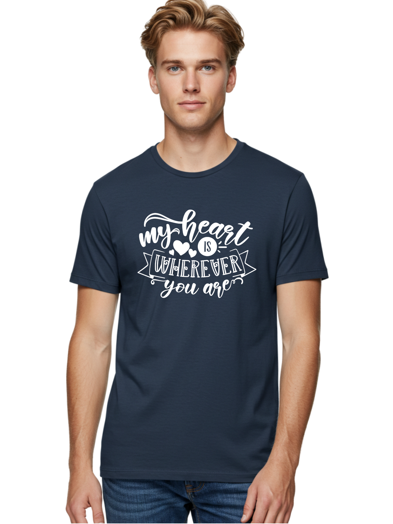 My Heart Is Wherever You Are White Men'S Graphic Tee, 100% Cotton, Comfortable Casual Summer Wear, Machine Washable, Love Quotes, Heartwarming Phrases, Sweet Sentiments, Romantic Sayings, Cute Typography, Inspirational Words, Love Messages, Aae519 8