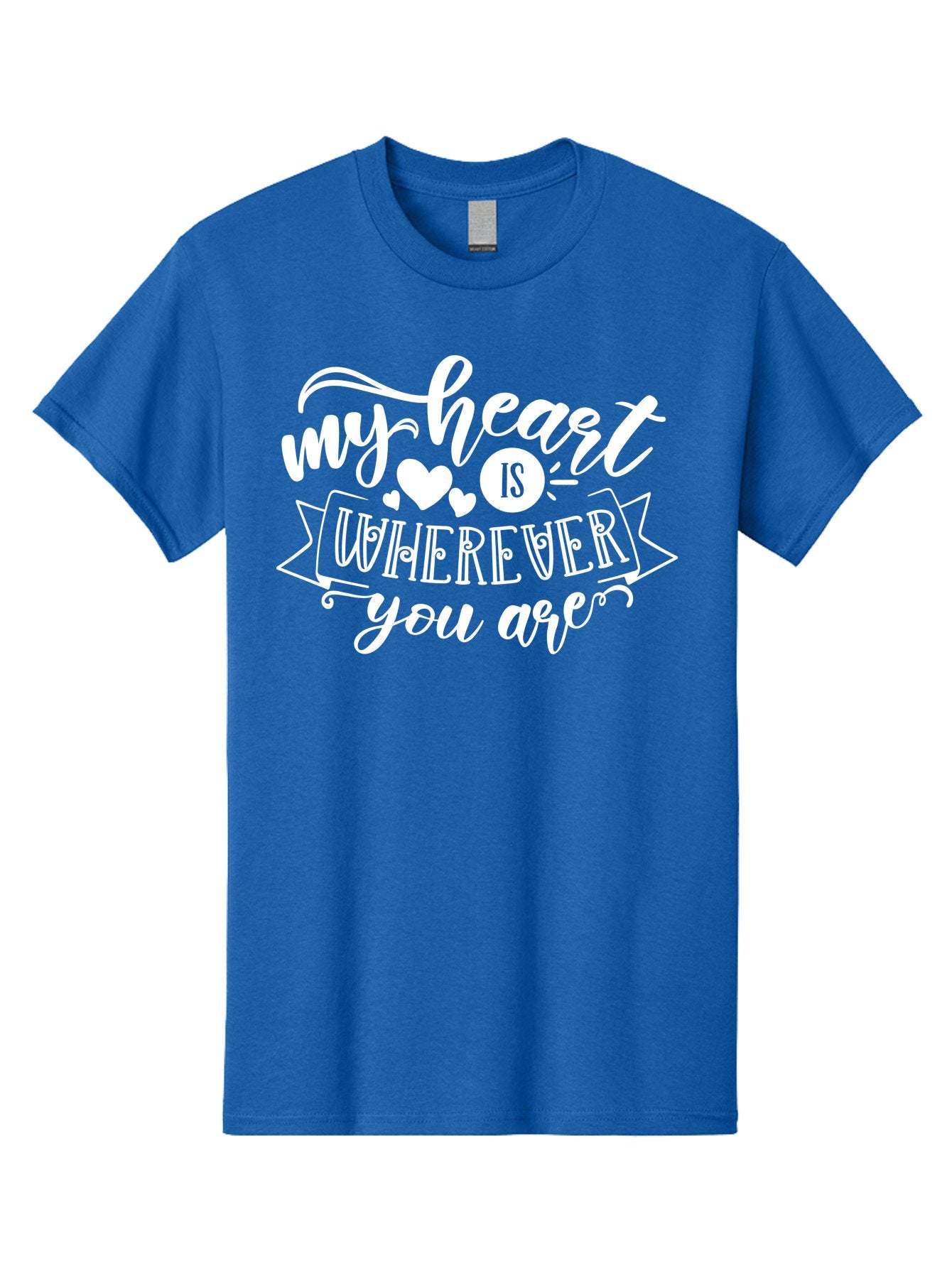 My Heart Is Wherever You Are White Men'S Graphic Tee, 100% Cotton, Comfortable Casual Summer Wear, Machine Washable, Love Quotes, Heartwarming Phrases, Sweet Sentiments, Romantic Sayings, Cute Typography, Inspirational Words, Love Messages, Aae519 5
