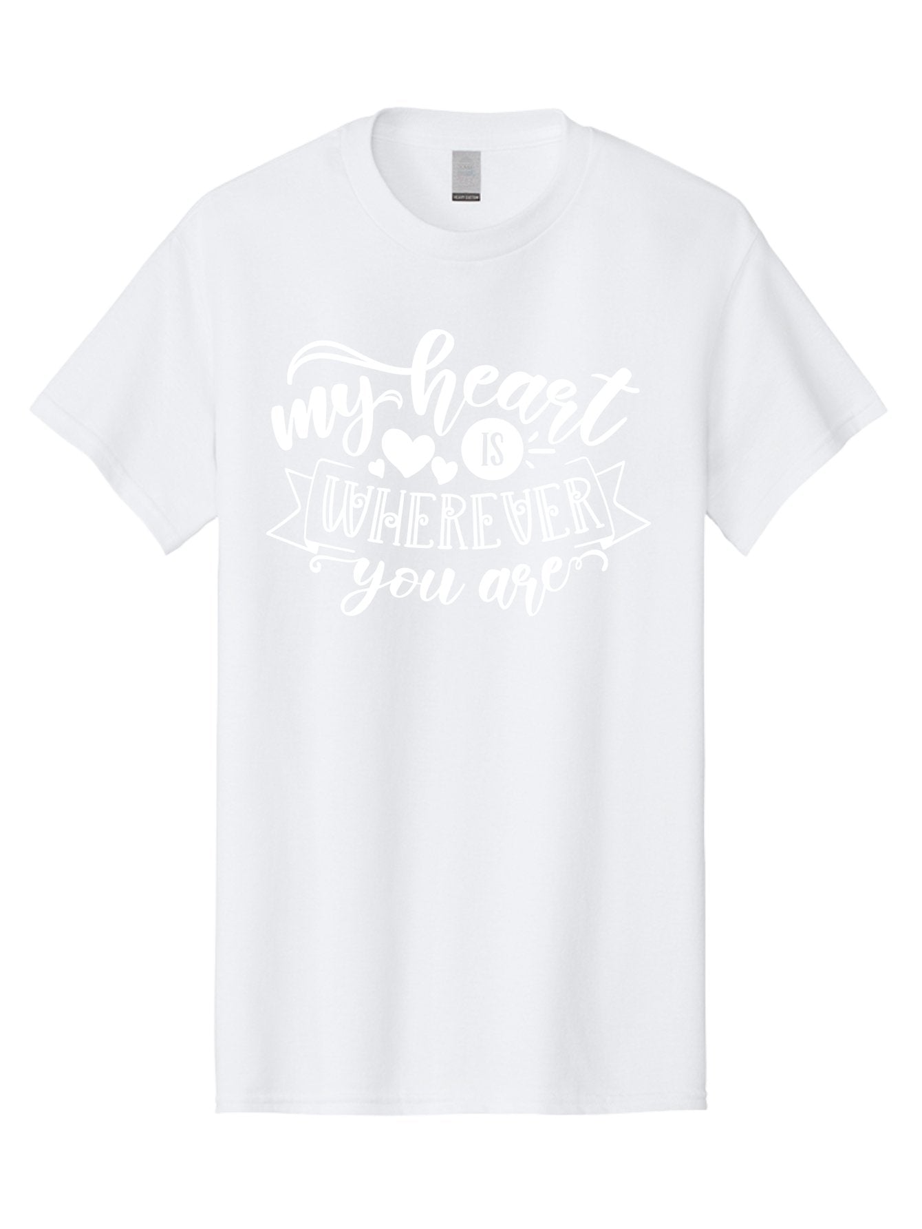 My Heart Is Wherever You Are White Men'S Graphic Tee, 100% Cotton, Comfortable Casual Summer Wear, Machine Washable, Love Quotes, Heartwarming Phrases, Sweet Sentiments, Romantic Sayings, Cute Typography, Inspirational Words, Love Messages, Aae519 4
