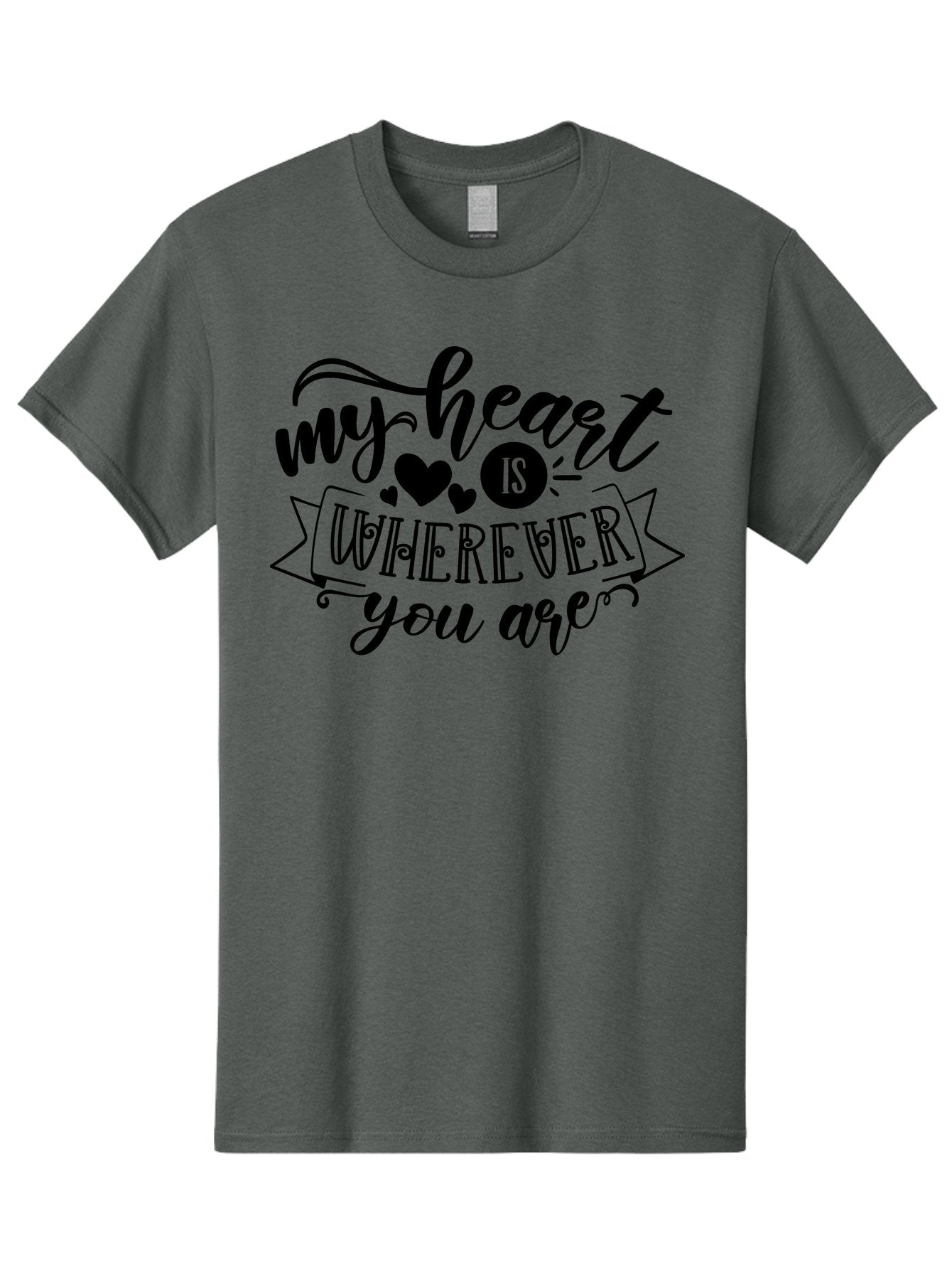 My Heart Is Wherever You Are Men'S Graphic Tee, 100% Cotton, Comfortable Casual Summer Wear, Machine Washable, Love Quote, Heart Shaped Typography, Romantic Phrase, Heartfelt Message, Cute Design, Inspirational Words, Emotional Quote, Aae520 15
