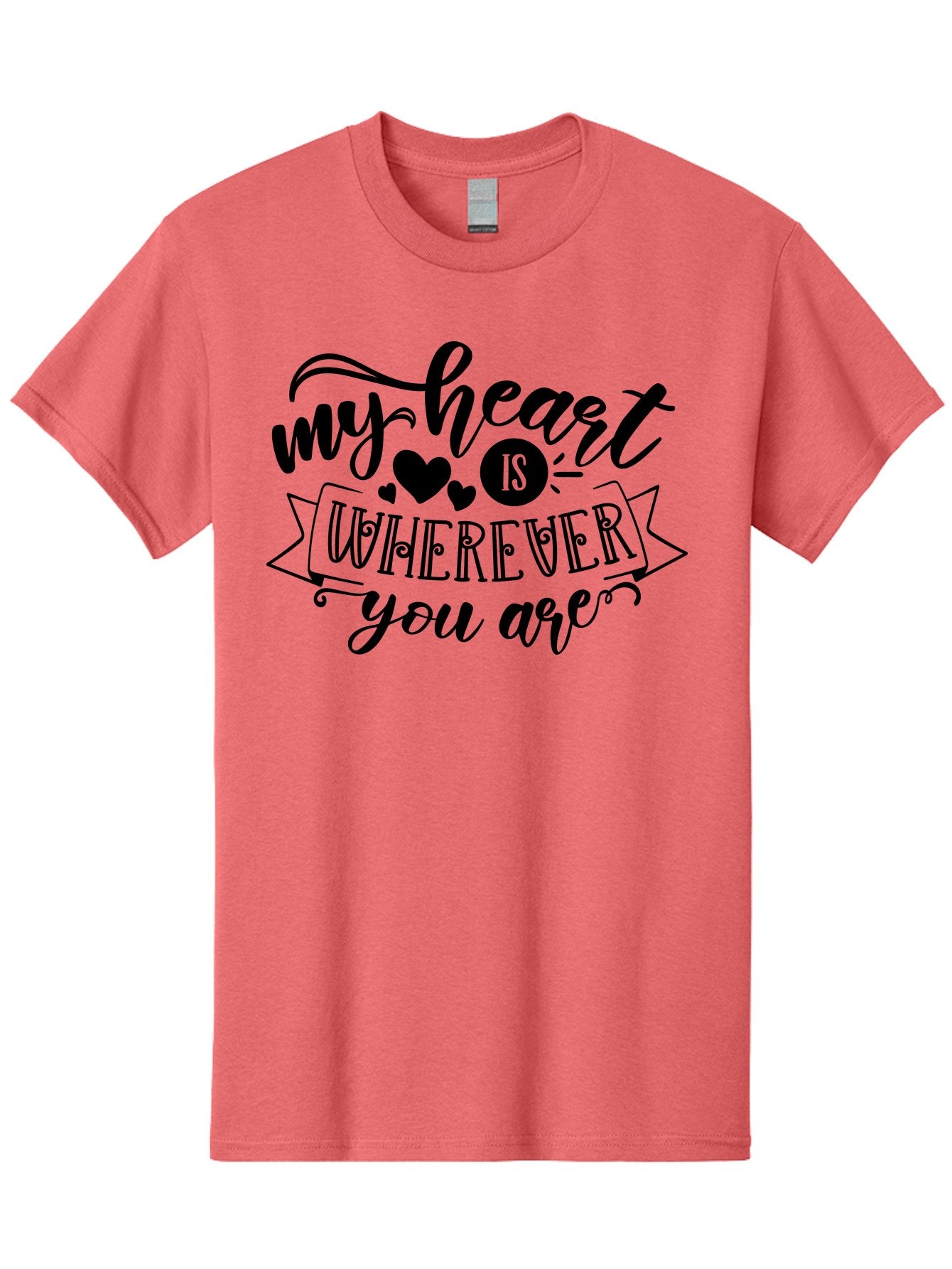 My Heart Is Wherever You Are Men'S Graphic Tee, 100% Cotton, Comfortable Casual Summer Wear, Machine Washable, Love Quote, Heart Shaped Typography, Romantic Phrase, Heartfelt Message, Cute Design, Inspirational Words, Emotional Quote, Aae520 6
