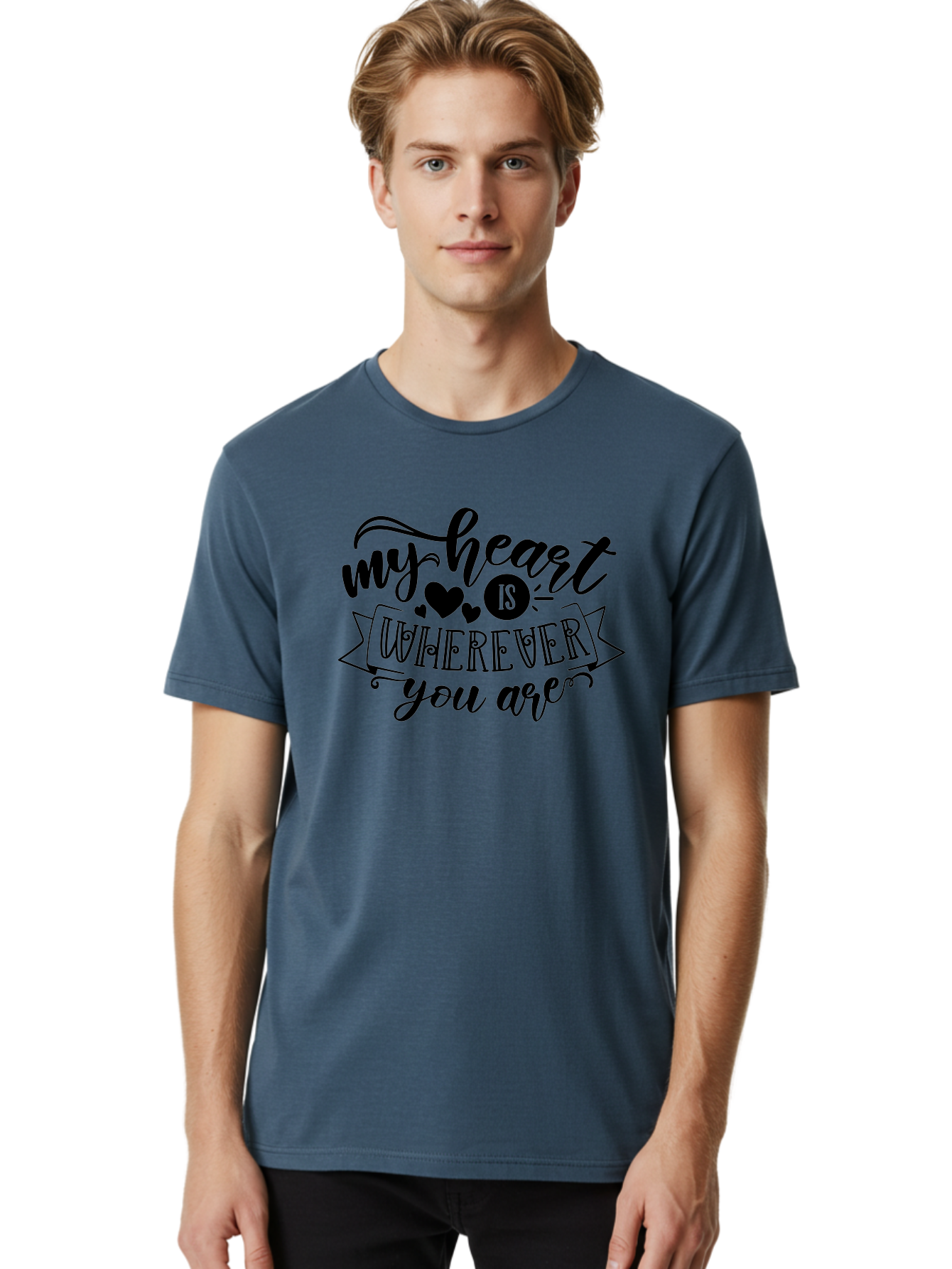My Heart Is Wherever You Are Men'S Graphic Tee, 100% Cotton, Comfortable Casual Summer Wear, Machine Washable, Love Quote, Heart Shaped Typography, Romantic Phrase, Heartfelt Message, Cute Design, Inspirational Words, Emotional Quote, Aae520 6