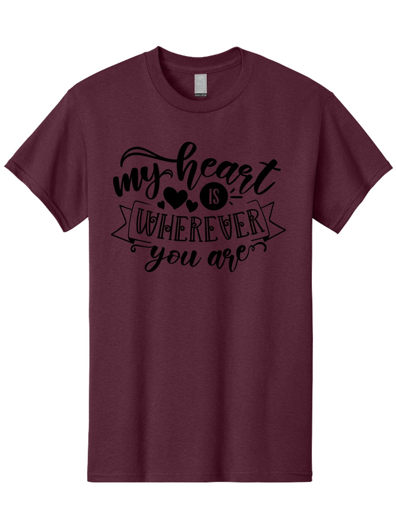 My Heart Is Wherever You Are Men'S Graphic Tee, 100% Cotton, Comfortable Casual Summer Wear, Machine Washable, Love Quote, Heart Shaped Typography, Romantic Phrase, Heartfelt Message, Cute Design, Inspirational Words, Emotional Quote, Aae520 5