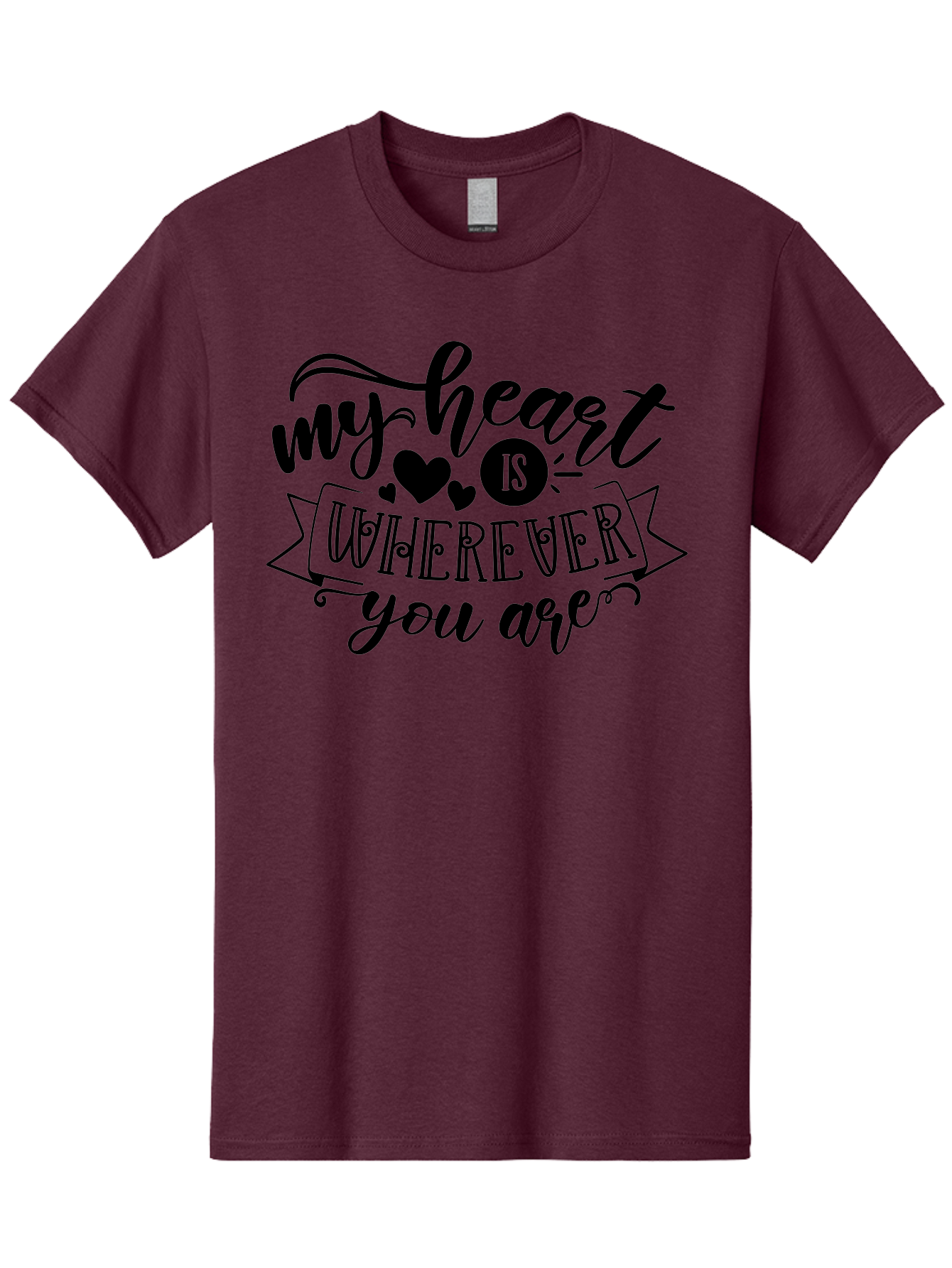My Heart Is Wherever You Are Men'S Graphic Tee, 100% Cotton, Comfortable Casual Summer Wear, Machine Washable, Love Quote, Heart Shaped Typography, Romantic Phrase, Heartfelt Message, Cute Design, Inspirational Words, Emotional Quote, Aae520 3