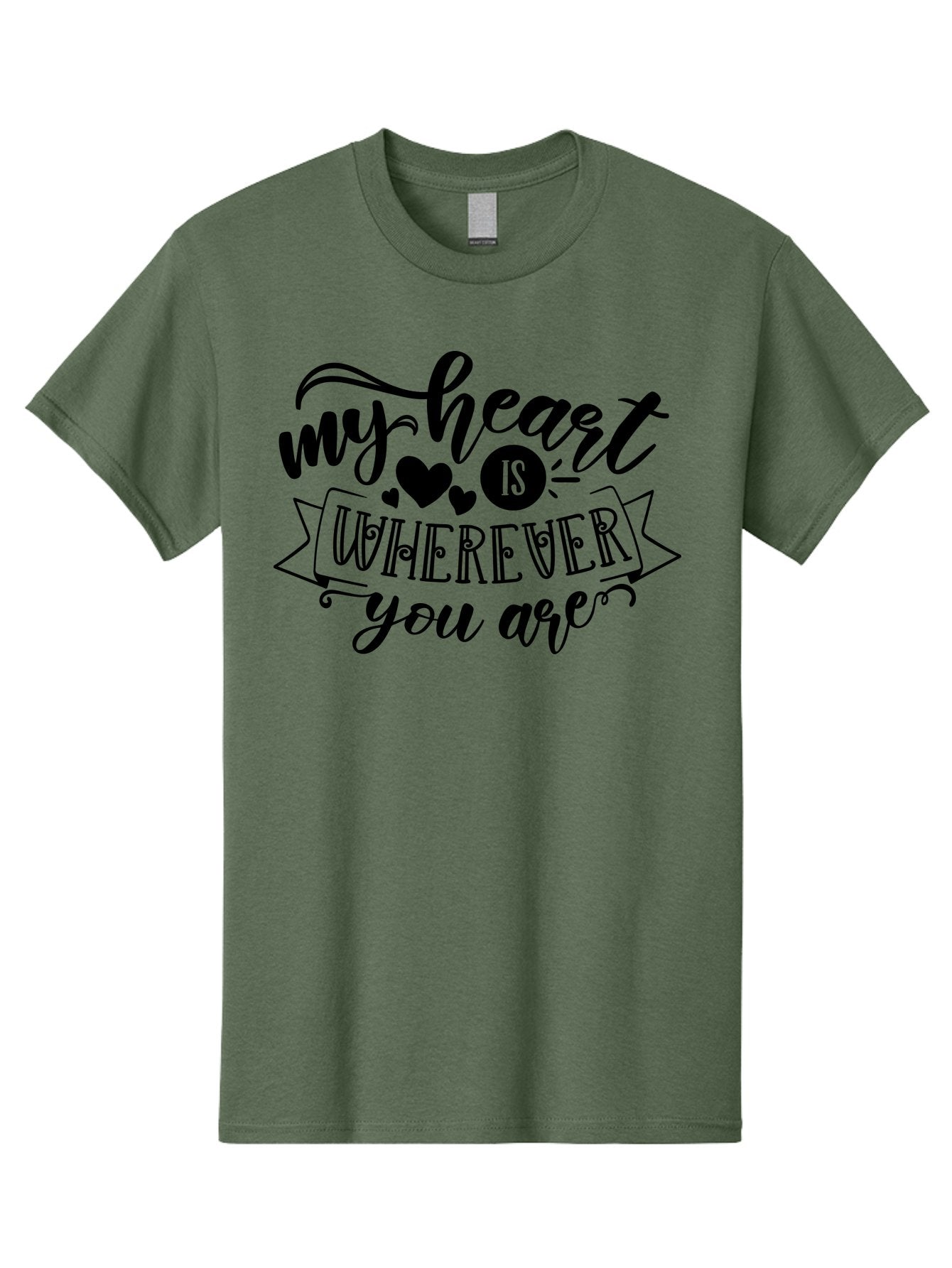 My Heart Is Wherever You Are Men'S Graphic Tee, 100% Cotton, Comfortable Casual Summer Wear, Machine Washable, Love Quote, Heart Shaped Typography, Romantic Phrase, Heartfelt Message, Cute Design, Inspirational Words, Emotional Quote, Aae520 14