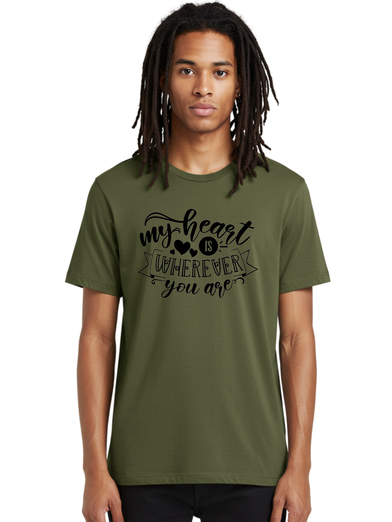 My Heart Is Wherever You Are Men'S Graphic Tee, 100% Cotton, Comfortable Casual Summer Wear, Machine Washable, Love Quote, Heart Shaped Typography, Romantic Phrase, Heartfelt Message, Cute Design, Inspirational Words, Emotional Quote, Aae520 30