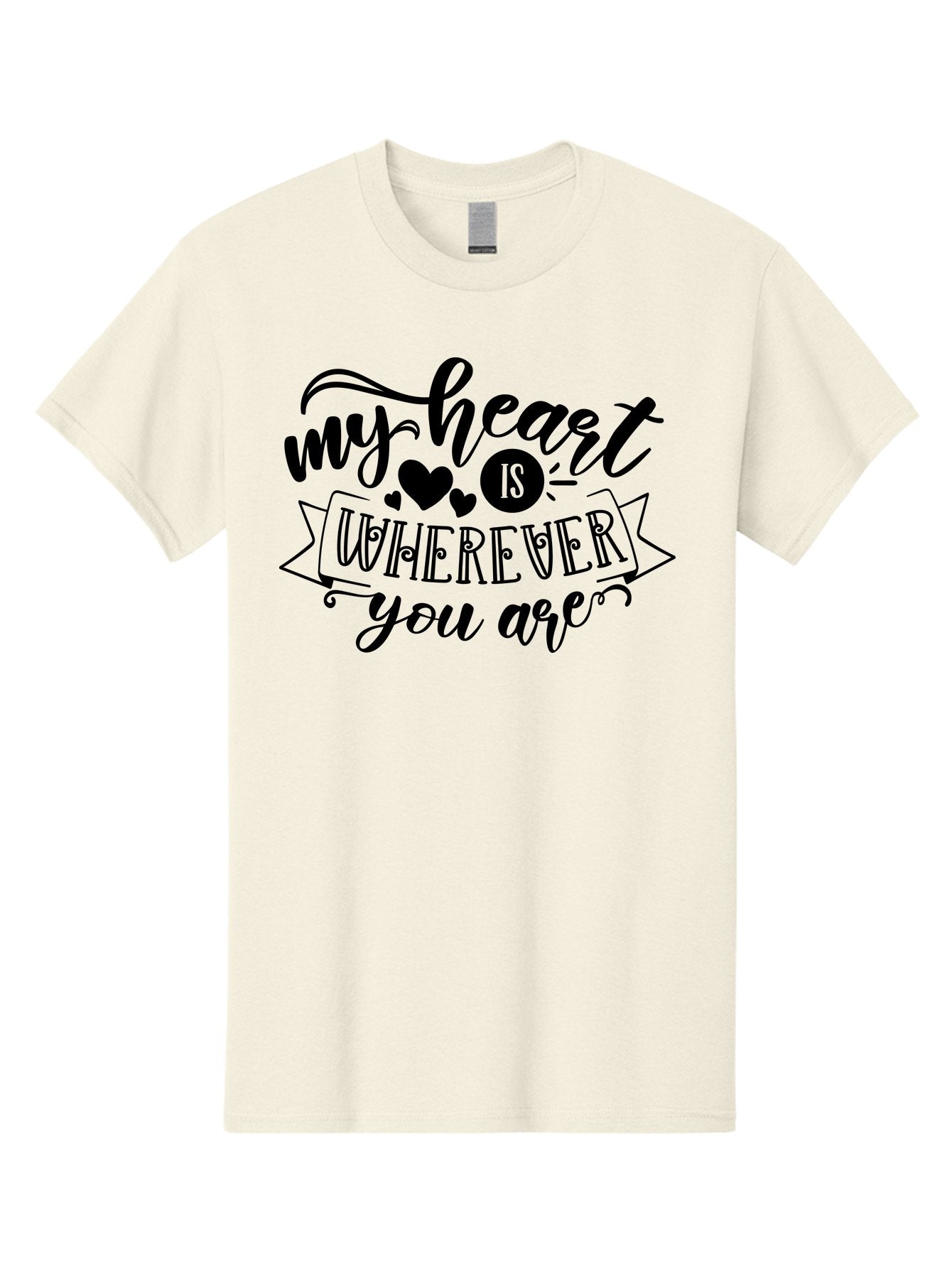 My Heart Is Wherever You Are Men'S Graphic Tee, 100% Cotton, Comfortable Casual Summer Wear, Machine Washable, Love Quote, Heart Shaped Typography, Romantic Phrase, Heartfelt Message, Cute Design, Inspirational Words, Emotional Quote, Aae520 3