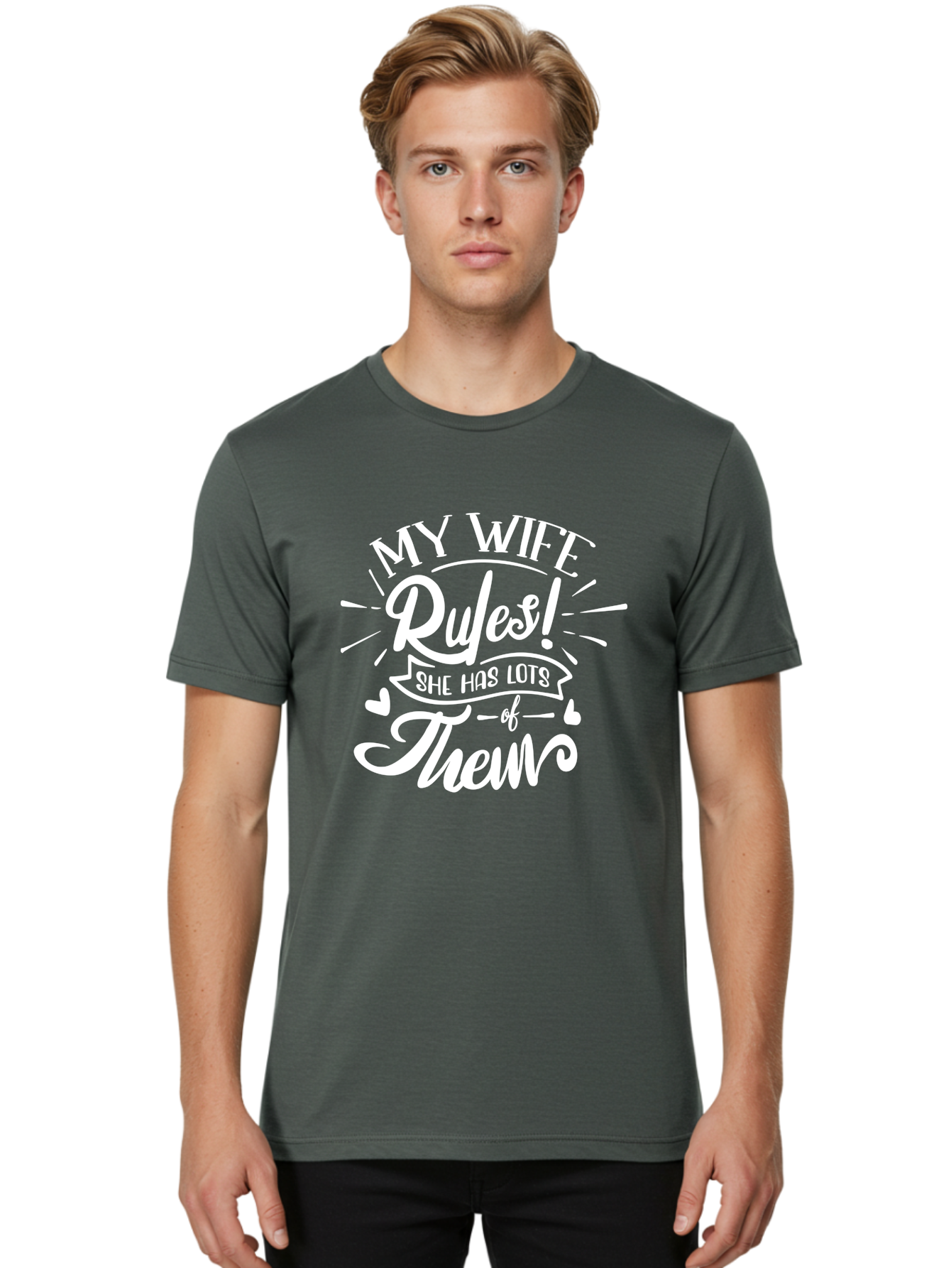 My Wife Rules-W Men'S Graphic Tee, 100% Cotton, Comfortable Casual Summer Wear, Machine Washable, Funny Quote, Wife Rules, Humorous Saying, Marriage Joke, Funny T-Shirt, Witty Phrase, Relationship Humor, Playful Design Aae524