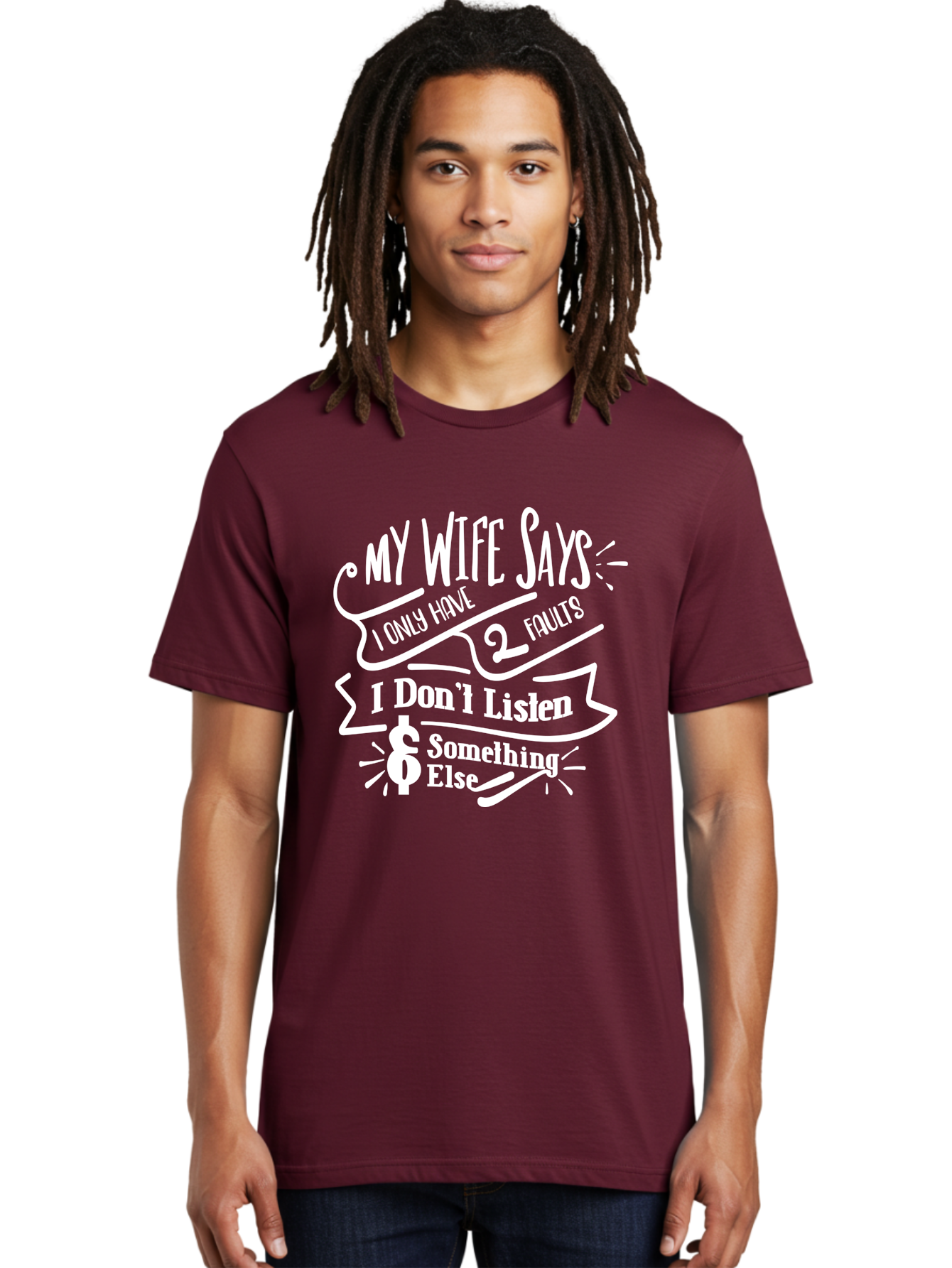 My Wife Says I Only Have 2 Faults-W Men'S Graphic Tee, 100% Cotton, Comfortable Casual Summer Wear, Machine Washable, Funny Saying, Humorous Quote, Marriage Humor, Witty Phrase, Playful Text, Dollar Sign, Quirky Design, Marriage Joke, Aae526 20