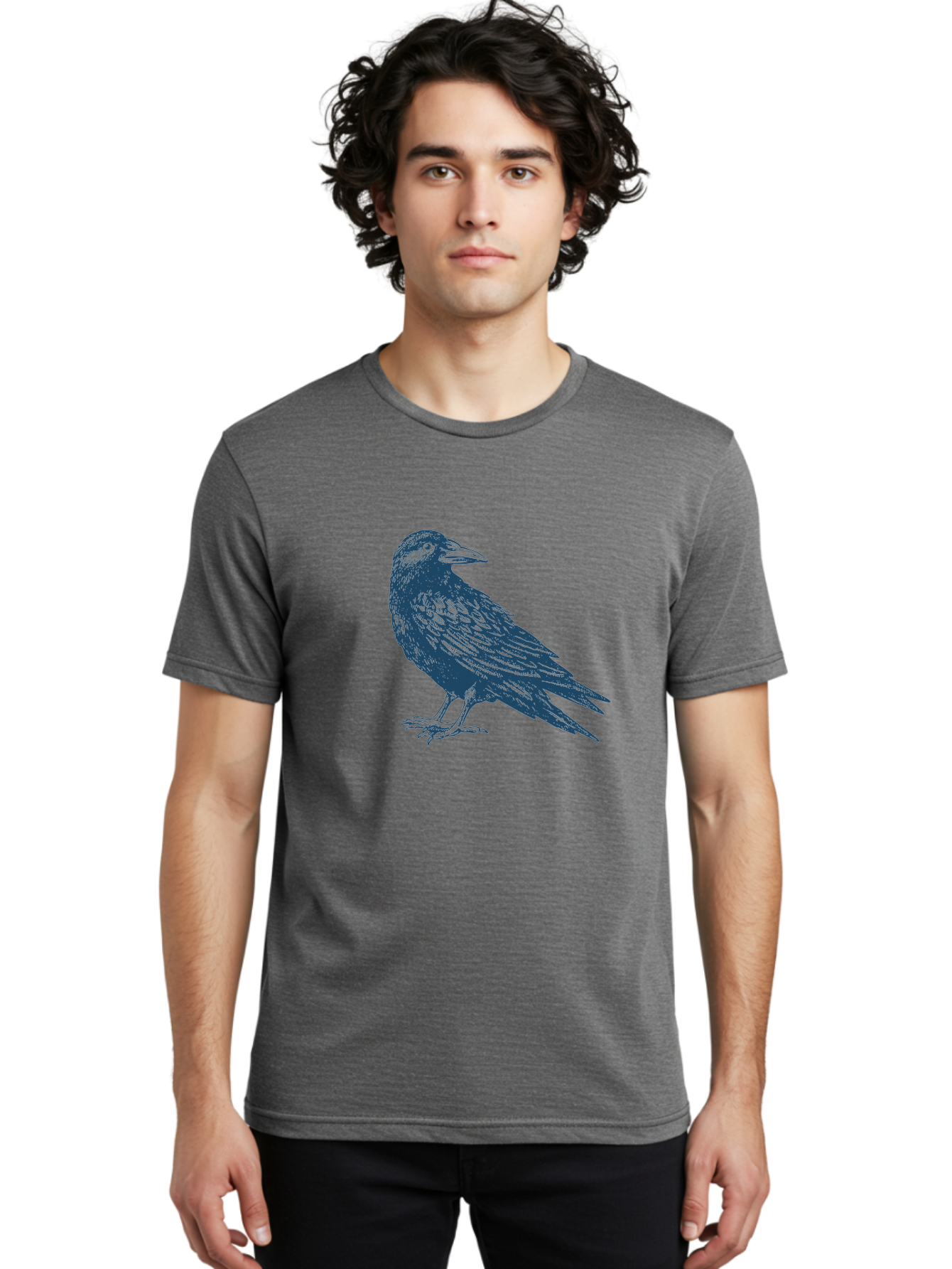 Mystic Raven Men'S Graphic Tee, 100% Cotton, Comfortable Casual Summer Wear, Machine Washable, Dark Crow, Raven Silhouette, Bird Illustration, Mysterious Animal, Wildlife Art, Gothic Symbol, Sharp Beak, Feathered Creature, Symbolic Bird Aae527 12