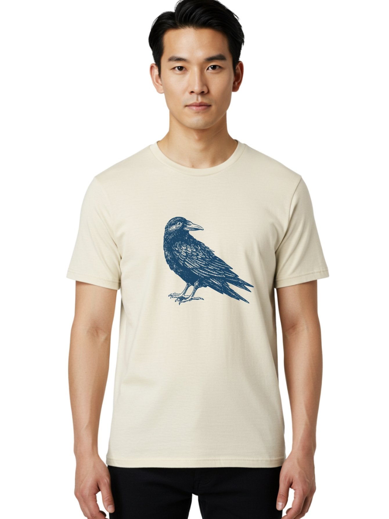 Mystic Raven Men'S Graphic Tee, 100% Cotton, Comfortable Casual Summer Wear, Machine Washable, Dark Crow, Raven Silhouette, Bird Illustration, Mysterious Animal, Wildlife Art, Gothic Symbol, Sharp Beak, Feathered Creature, Symbolic Bird Aae527 28