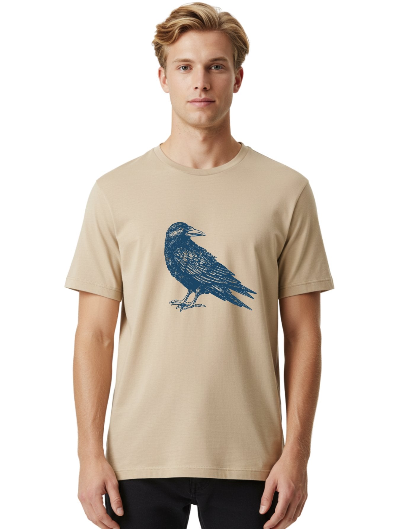 Mystic Raven Men'S Graphic Tee, 100% Cotton, Comfortable Casual Summer Wear, Machine Washable, Dark Crow, Raven Silhouette, Bird Illustration, Mysterious Animal, Wildlife Art, Gothic Symbol, Sharp Beak, Feathered Creature, Symbolic Bird Aae527 23