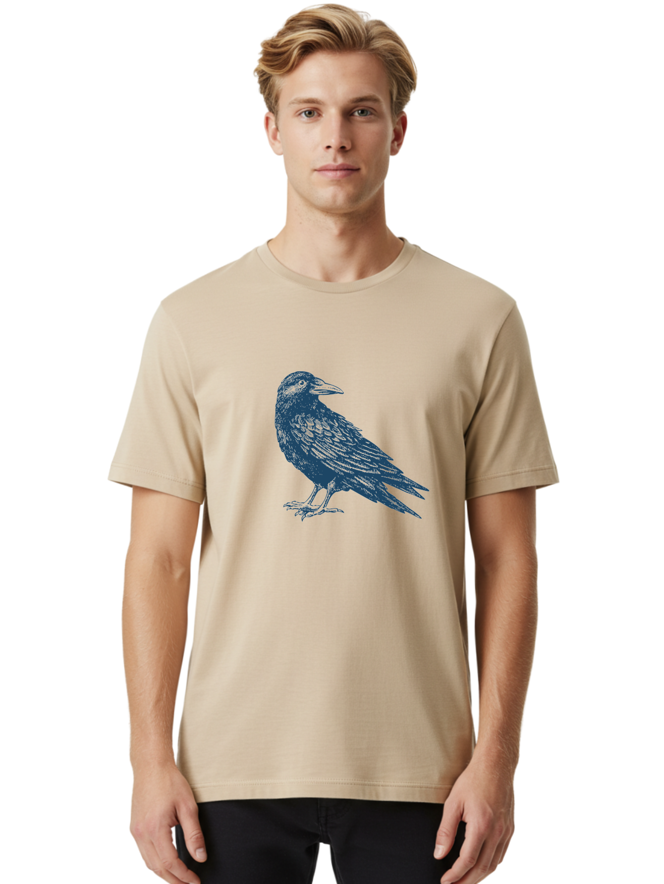 Mystic Raven Men'S Graphic Tee, 100% Cotton, Comfortable Casual Summer Wear, Machine Washable, Dark Crow, Raven Silhouette, Bird Illustration, Mysterious Animal, Wildlife Art, Gothic Symbol, Sharp Beak, Feathered Creature, Symbolic Bird Aae527