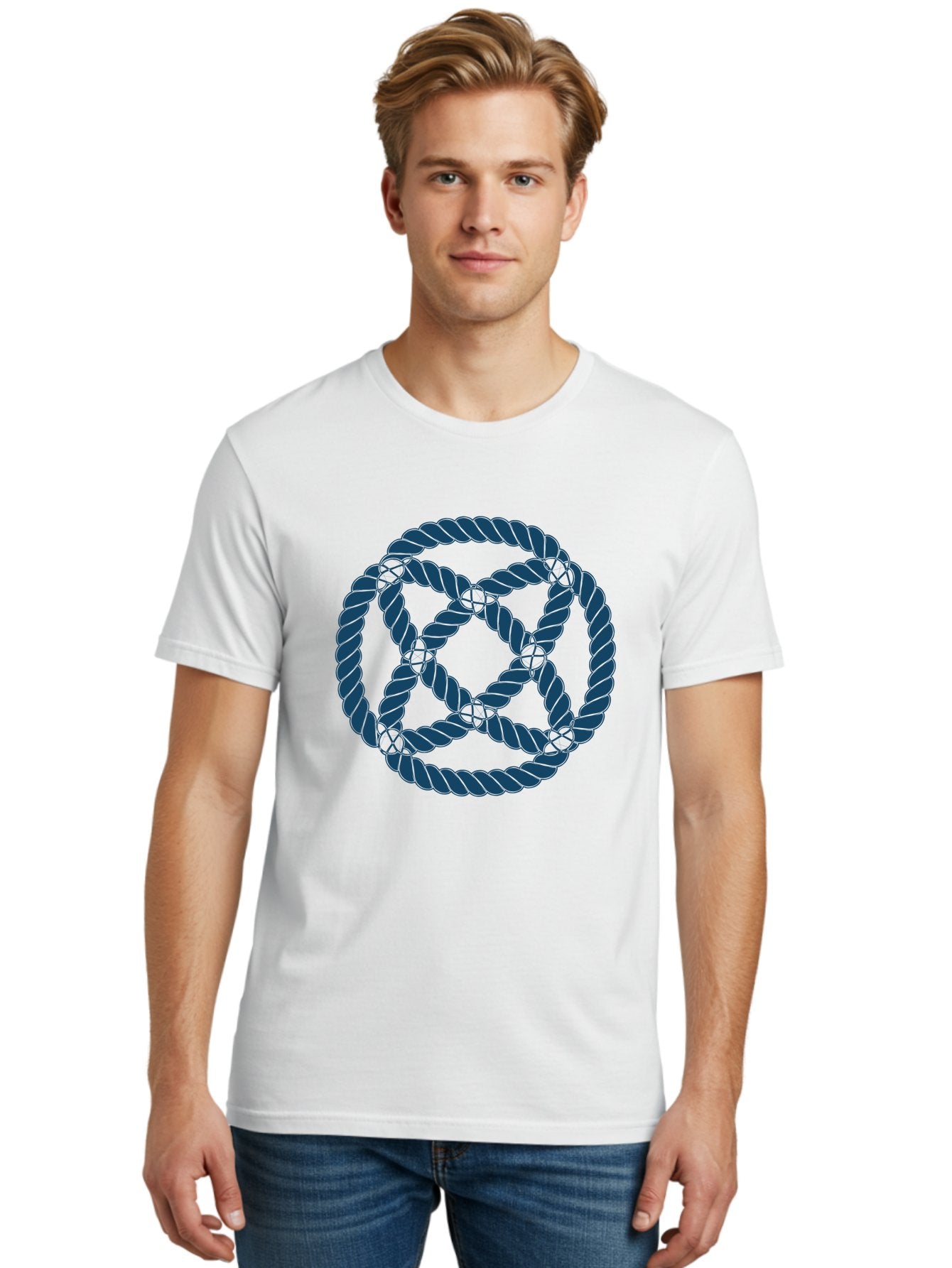 Mystic Rope Grid Men'S Graphic Tee, 100% Cotton, Comfortable Casual Summer Wear, Machine Washable, Celtic Knot, Interlocking Pattern, Rope Design, Twisted Elements, Abstract Shape, Geometric Form, Symbolic Icon, Traditional Motif, Aae528 24