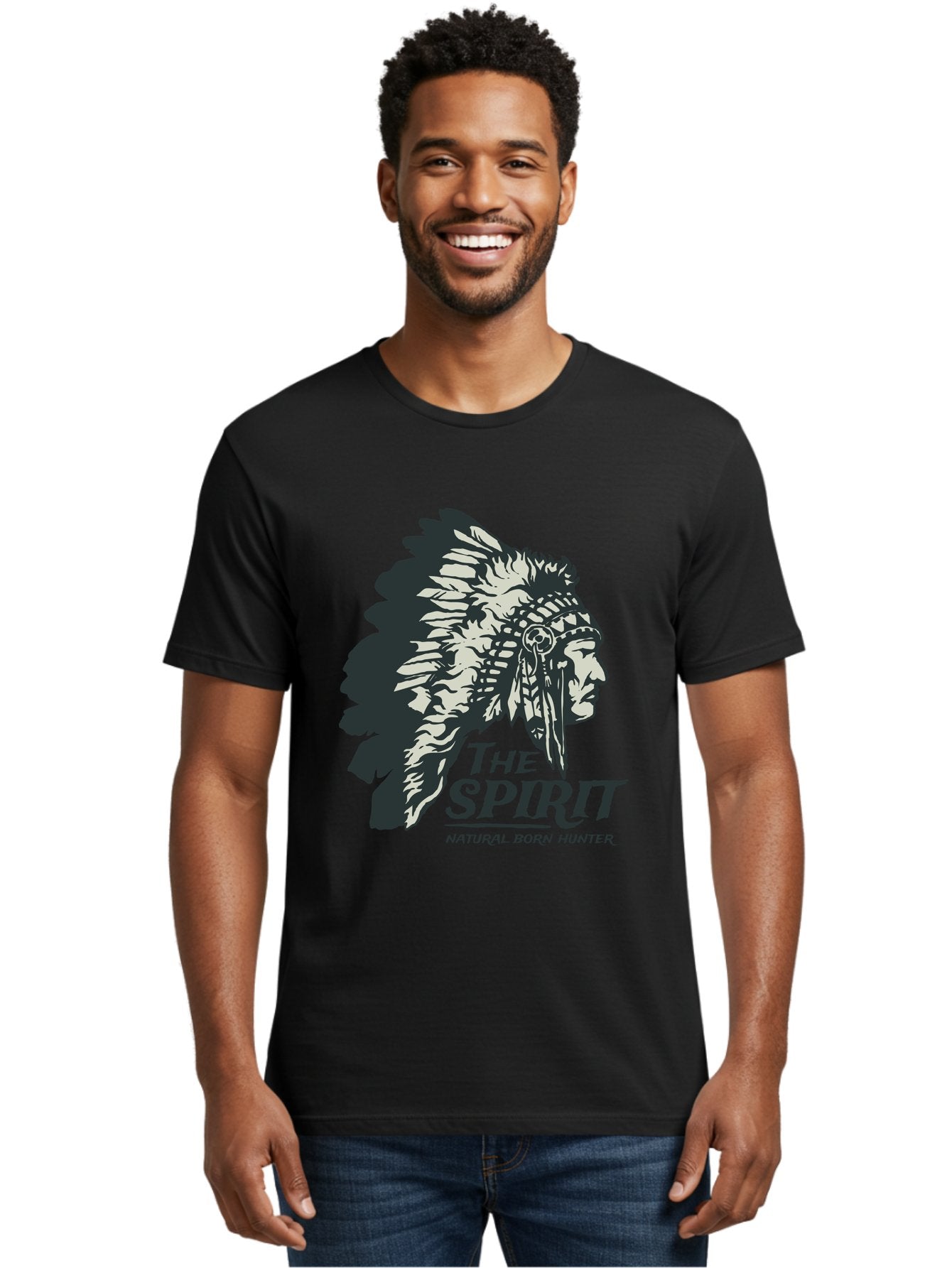Natural Born Hunter Men'S Graphic Tee, 100% Cotton, Comfortable Casual Summer Wear, Machine Washable, Native American Chief, Feathered Headdress, Natural Born Hunter, Tribal Heritage, Outdoorsman, Hunting Culture, Rugged Individualism, Aae532 29