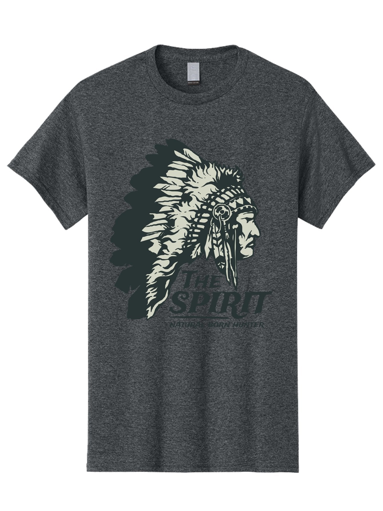 Natural Born Hunter Men'S Graphic Tee, 100% Cotton, Comfortable Casual Summer Wear, Machine Washable, Native American Chief, Feathered Headdress, Natural Born Hunter, Tribal Heritage, Outdoorsman, Hunting Culture, Rugged Individualism, Aae532