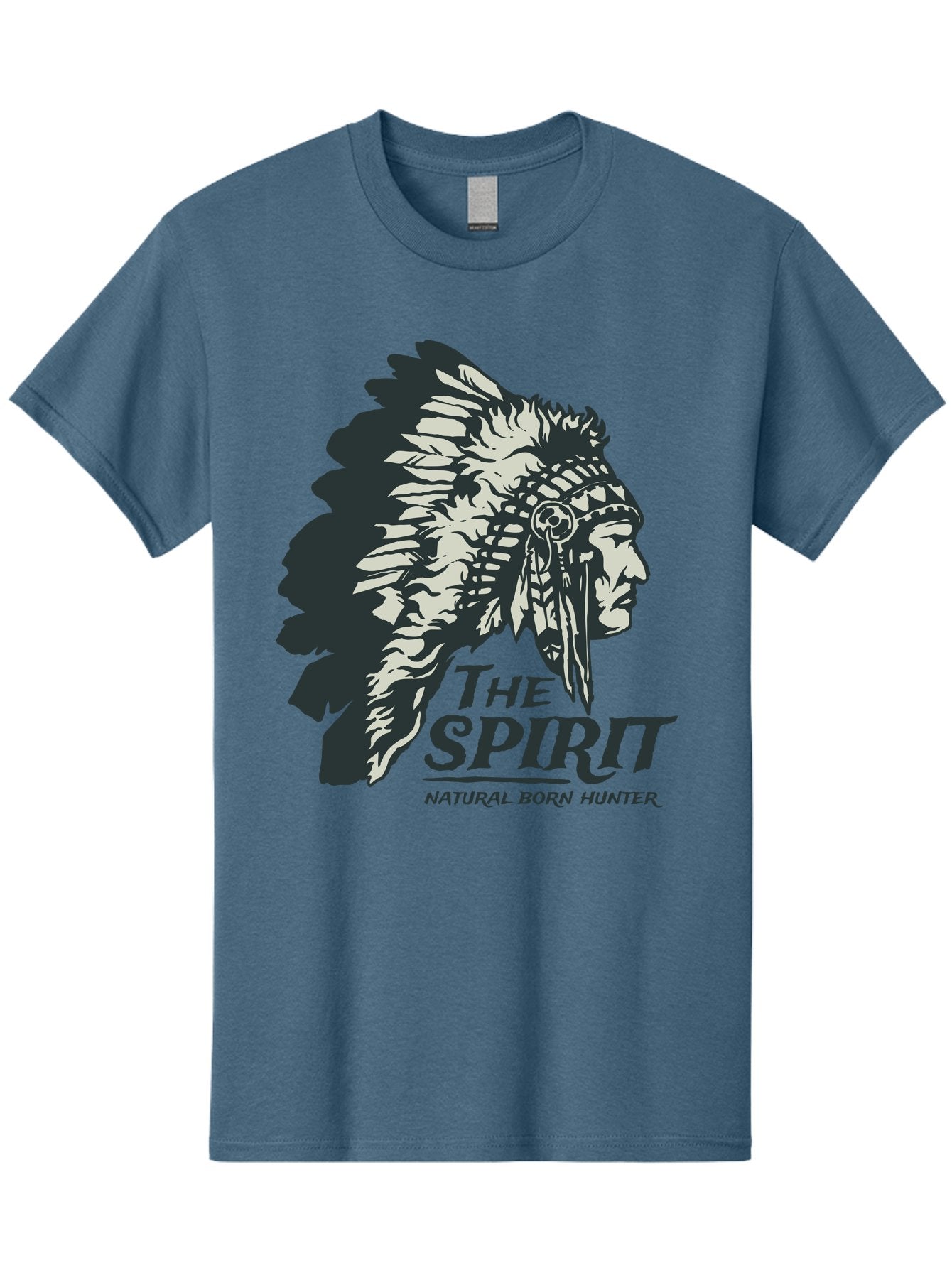 Natural Born Hunter Men'S Graphic Tee, 100% Cotton, Comfortable Casual Summer Wear, Machine Washable, Native American Chief, Feathered Headdress, Natural Born Hunter, Tribal Heritage, Outdoorsman, Hunting Culture, Rugged Individualism, Aae532 11