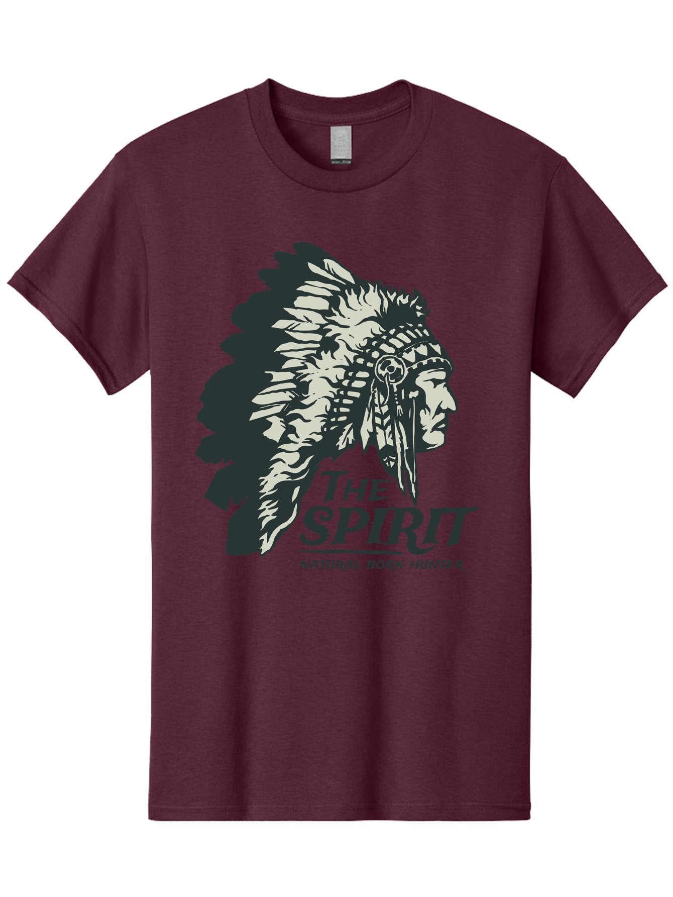 Natural Born Hunter Men'S Graphic Tee, 100% Cotton, Comfortable Casual Summer Wear, Machine Washable, Native American Chief, Feathered Headdress, Natural Born Hunter, Tribal Heritage, Outdoorsman, Hunting Culture, Rugged Individualism, Aae532