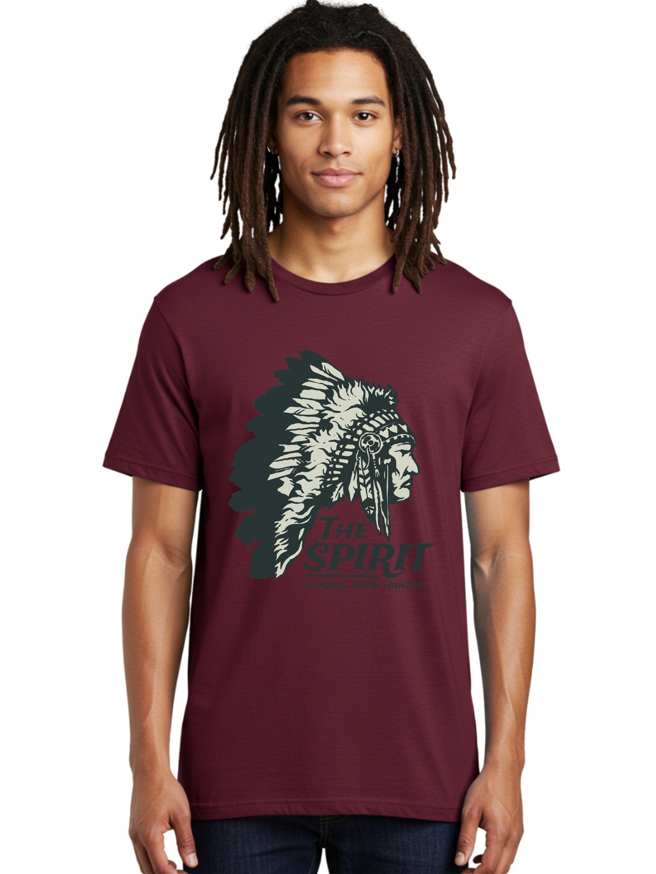 Natural Born Hunter Men'S Graphic Tee, 100% Cotton, Comfortable Casual Summer Wear, Machine Washable, Native American Chief, Feathered Headdress, Natural Born Hunter, Tribal Heritage, Outdoorsman, Hunting Culture, Rugged Individualism, Aae532 21