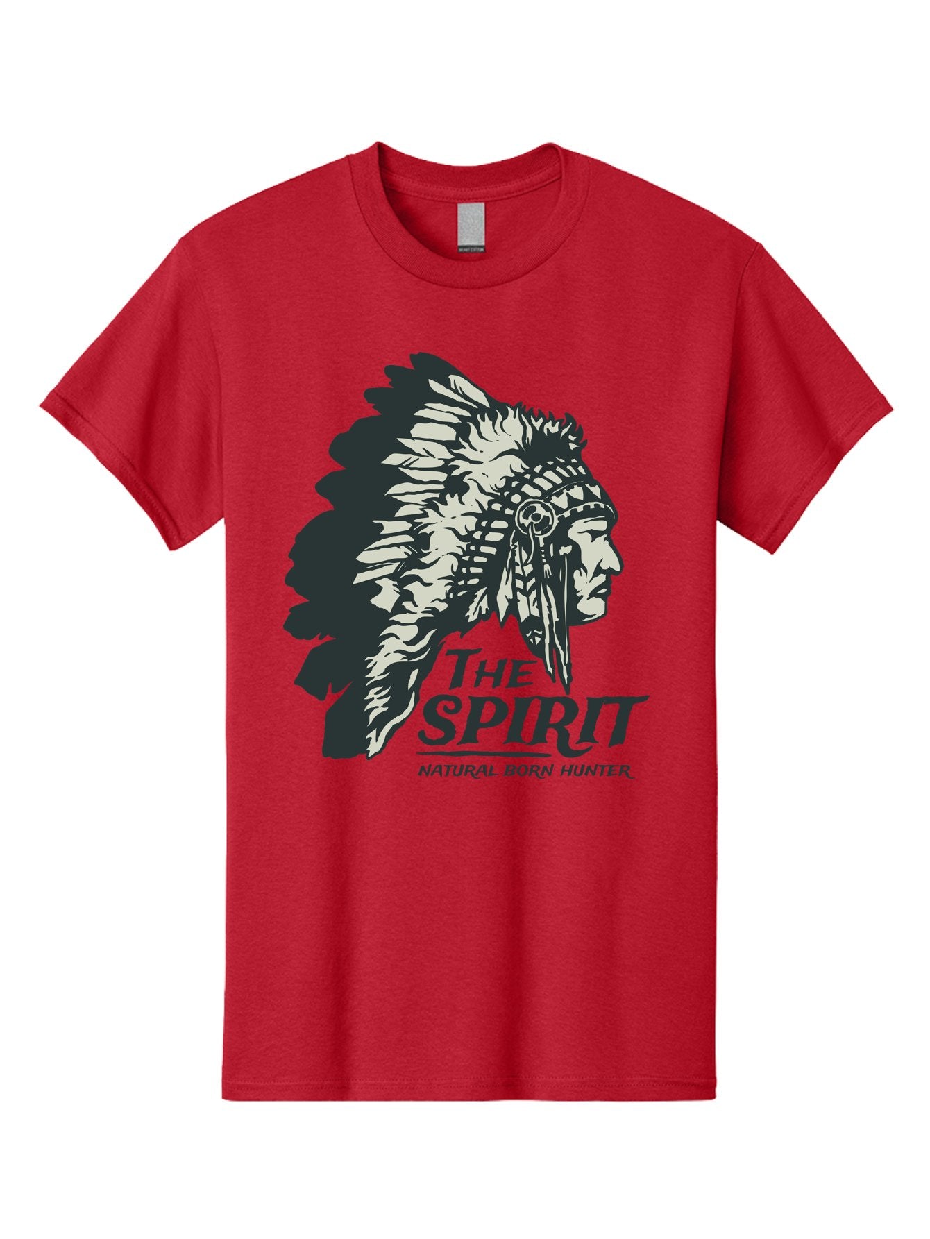 Natural Born Hunter Men'S Graphic Tee, 100% Cotton, Comfortable Casual Summer Wear, Machine Washable, Native American Chief, Feathered Headdress, Natural Born Hunter, Tribal Heritage, Outdoorsman, Hunting Culture, Rugged Individualism, Aae532 3