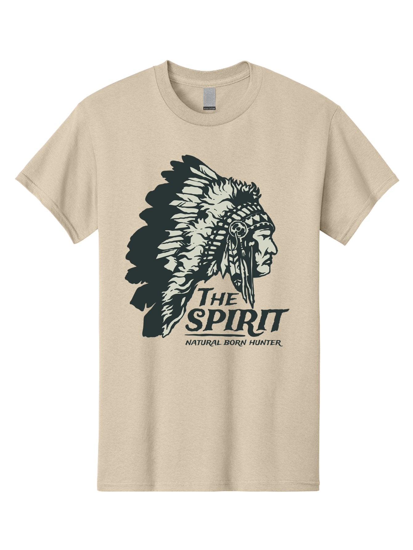 Natural Born Hunter Men'S Graphic Tee, 100% Cotton, Comfortable Casual Summer Wear, Machine Washable, Native American Chief, Feathered Headdress, Natural Born Hunter, Tribal Heritage, Outdoorsman, Hunting Culture, Rugged Individualism, Aae532 8